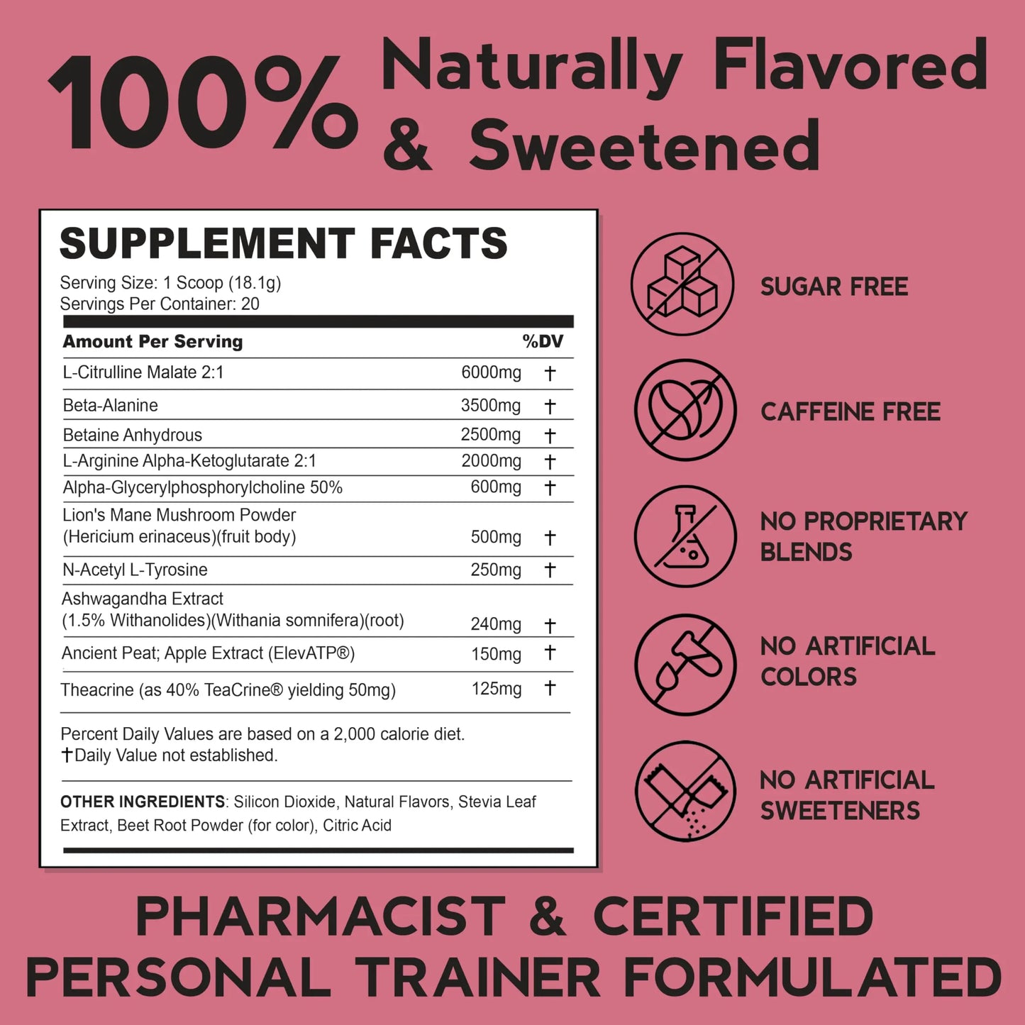 THENTIC Caffeine Free Pre Workout - Naturally Flavored & Sweetened Nootropic Non-Stim THENTIC