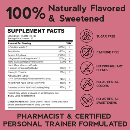 THENTIC Caffeine Free Pre Workout - Naturally Flavored & Sweetened Nootropic Non-Stim THENTIC