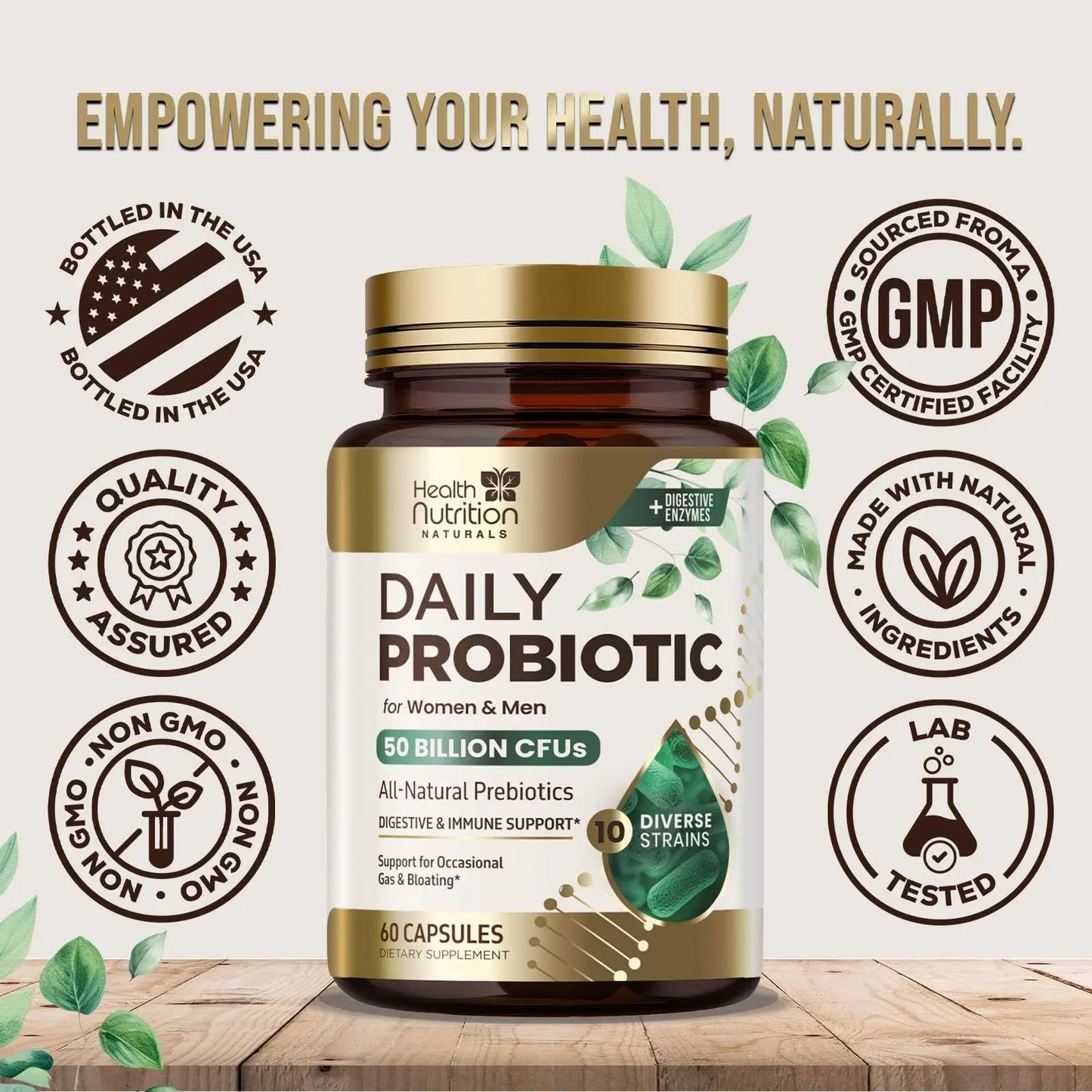 Probiotics 50 Billion CFU per Serving - 10 Strains + Prebiotics - Digestive Health, Gut & Immune Support - Occasional Constipation, Gas & Bloating Support for Women & Men, Bottled USA - 60 Capsules Health Nutrition NaturalsBuy Supplements Australia