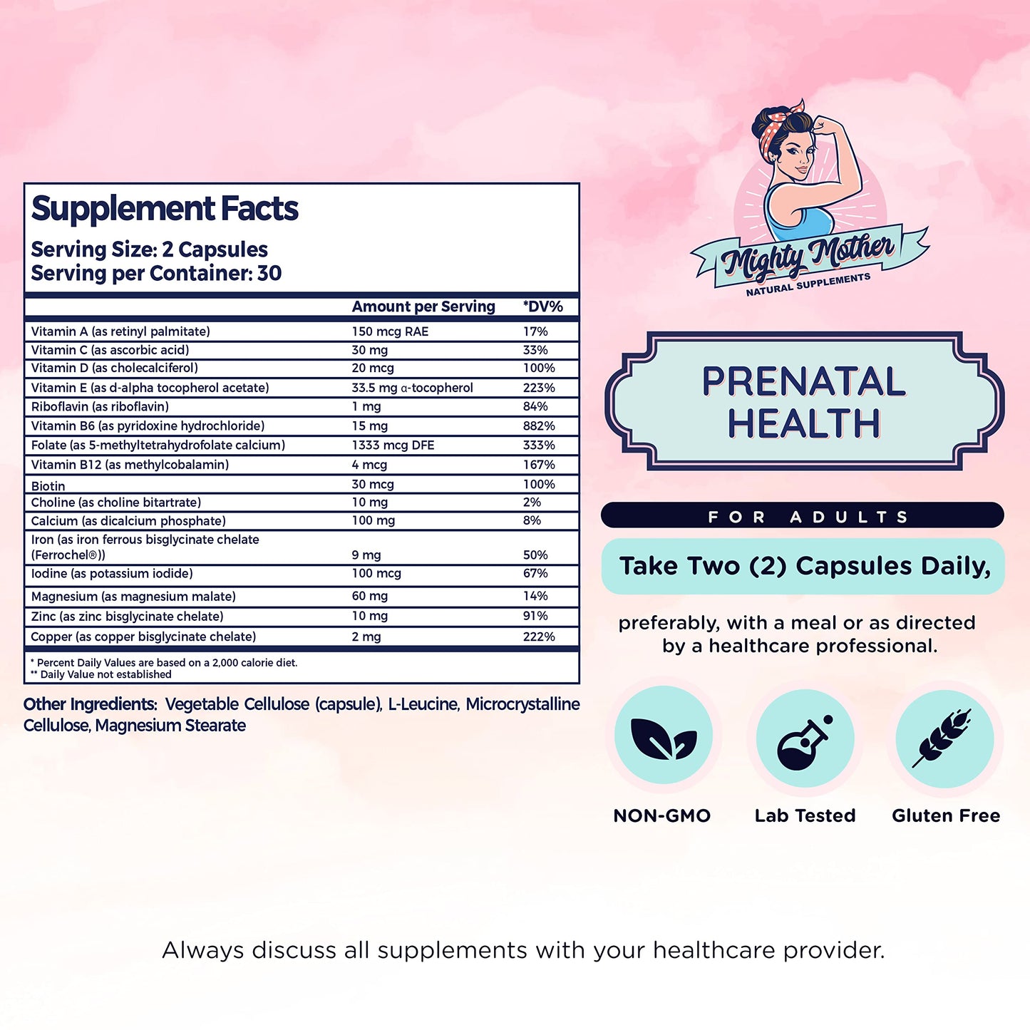 Mighty Mother Conception Fertility Prenatal Vitamins with, Iron, Folic Acid, Zinc, Biotin, Vitamin C Mighty Mother