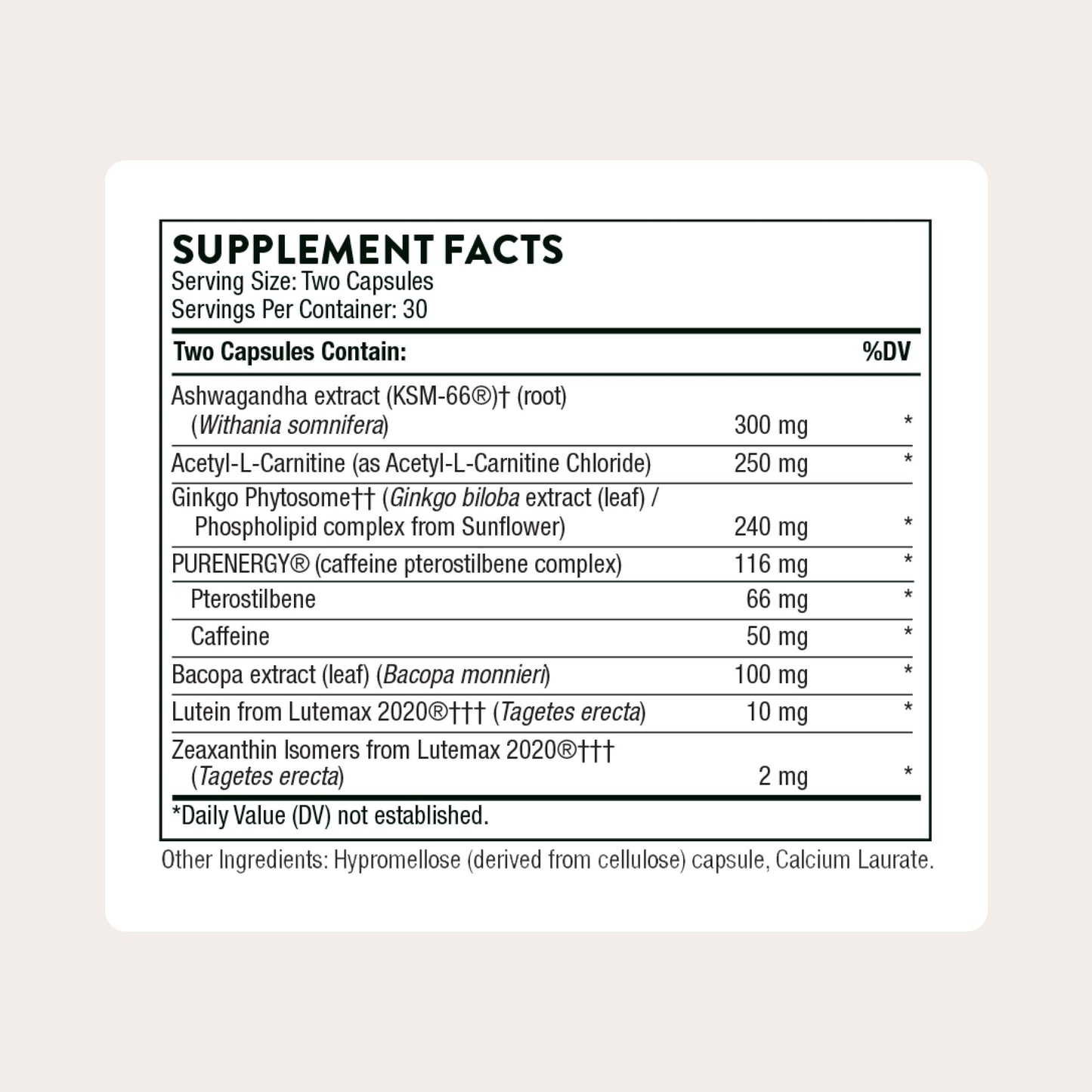 THORNE - Memoractiv - Nootropic Brain Supplement for Focus, Creativity, and Concentration - Ashwagandha, Ginkgo, Lutemax, Bacopa, Pterostilbene - Gluten-Free, Dairy-Free* - 60 Capsules - 30 Servings THORNEBuy Supplements Australia