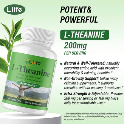 LIIFE L-Theanine (Suntheanine®) with GABA– 60 Veggie Capsules Support with Magnesium & Black Pepper for a Healthy Stress Response, Relaxation, and Focus Increases Brain Alpha-Wave Production* LIIFE buy supplements Au