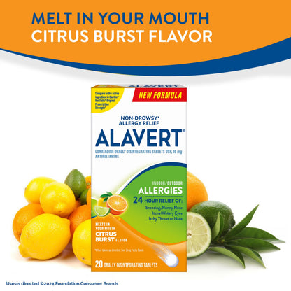 Alavert 24 Hour Allergy Relief Tablets, Non-Drowsy Antihistamine, Orally Disintegrating Allergy Tablets, Loratadine 10 mg, Citrus Burst Flavor, 18 Count Alavert buy supplements Au