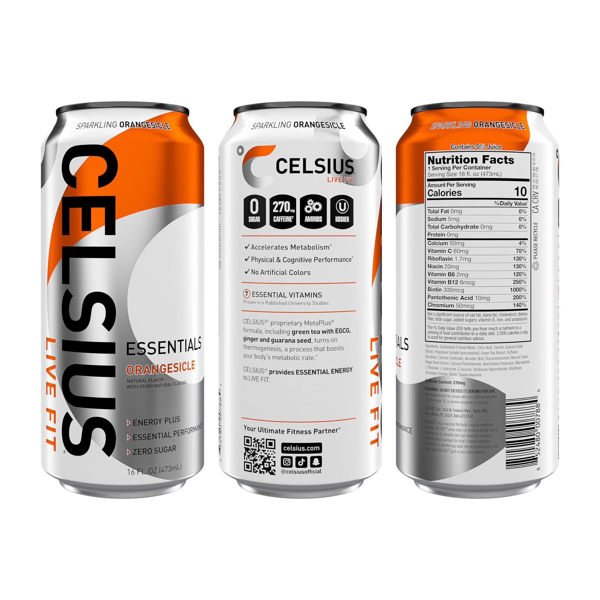 CELSIUS ESSENTIALS, Sparkling Orangesicle, Performance Energy Drink 16 Fl Oz (Pack of 12) CELSIUSBuy Supplements Australia