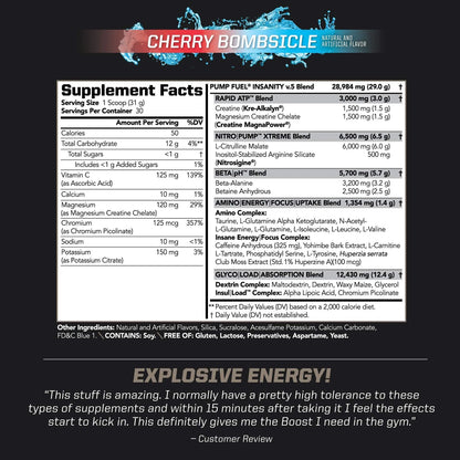 PMD Sports Ultra Pump Fuel Insanity - Pre Workout – Cherry Bombsicle (30 Servings) PMD