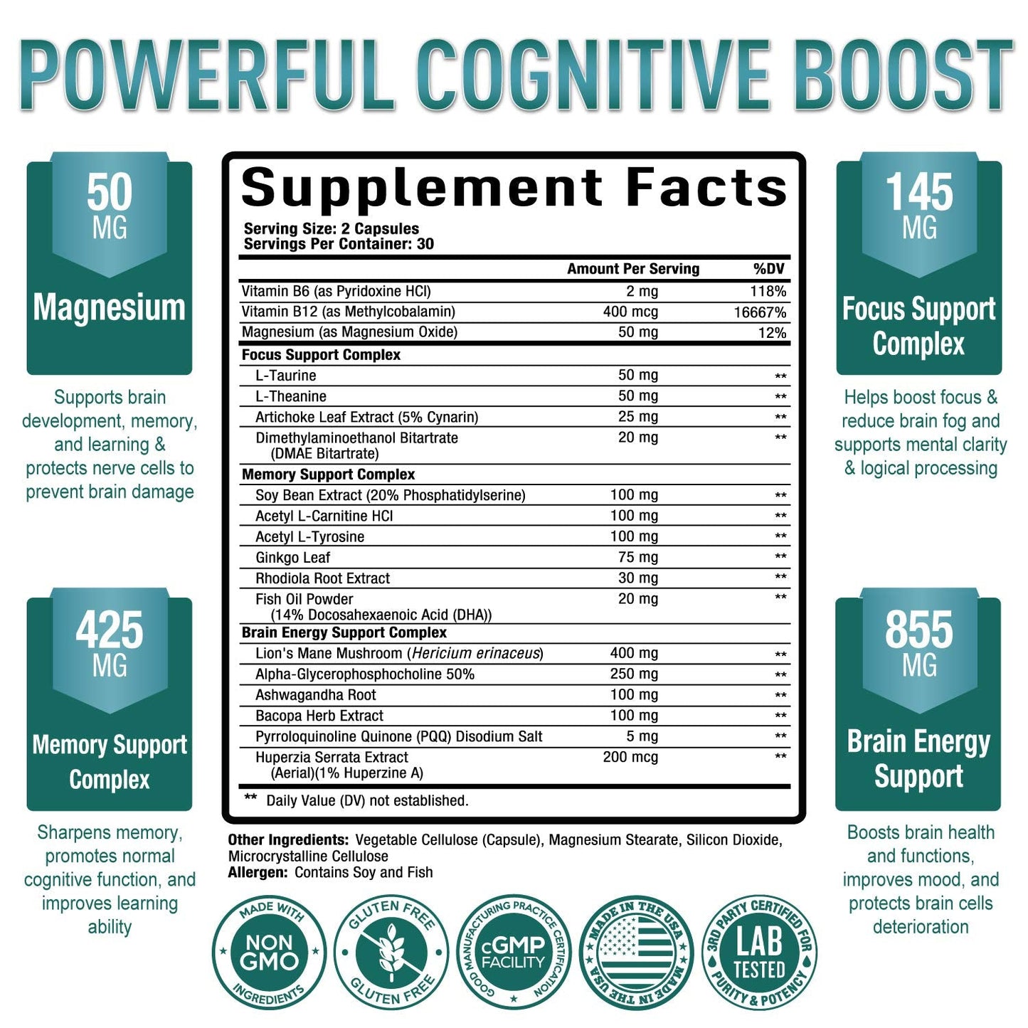 Purely Optimal Brain Booster Nootropic Supplement – Brain Support for Memory, Focus, Clarity, Jitter-Free Energy for Adults, Seniors– with Ginkgo Biloba, Alpha GPC, Lion’s Mane – 60 Capsules Purely OptimalBuy Supplements Australia