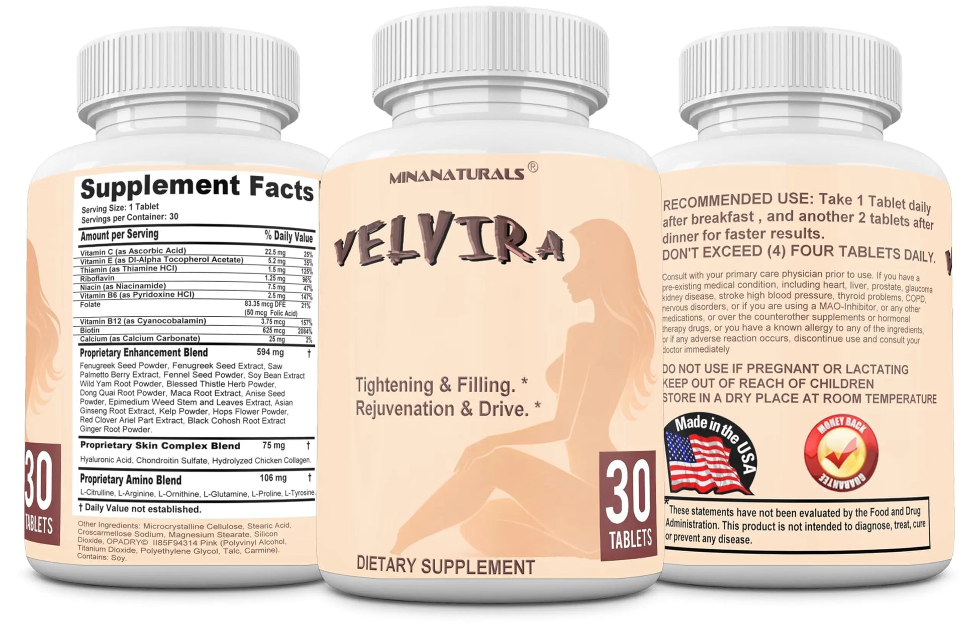 MINANATURALS VELVIRA Feminine Wellness Support Supplement for Women Herbal Rejuvenation Formula with Vitamins, Amino Acids & Collagen 30 Tablets MINANATURALS buy supplements Au