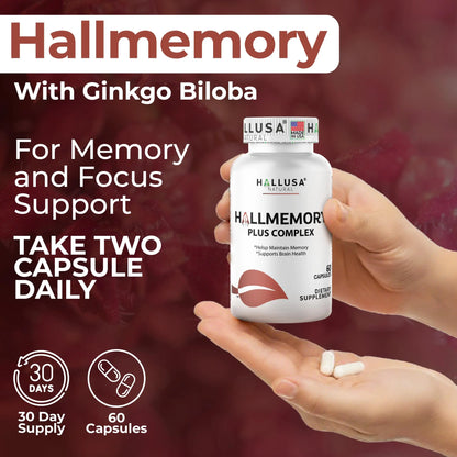 Hallusa Natural Brain Health Supplement Capsules 1680mg, Ginkgo Biloba, B Vitamins & Choline, Memory & Focus Support, Brain Booster for Men & Women, 60 Count Hallusa Natural buy supplements Au
