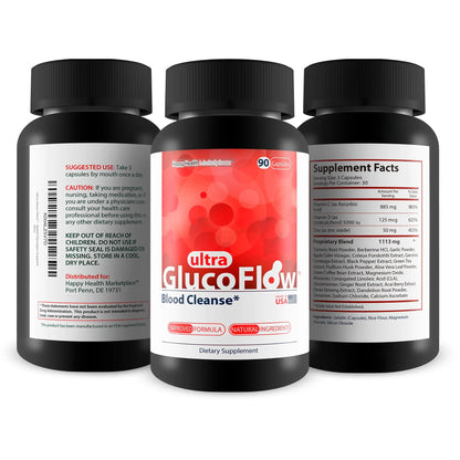 Ultra Gluco Flow - Improved Formula - Our Best Blood Cleanse Detox Cleanse Blood Support Pills - Blood Health Blood Circulation Pills Detox Cleanse Blood Gluco Bio Sweet Relief Glycogen Support Happy Health Marketplace buy supplements Au