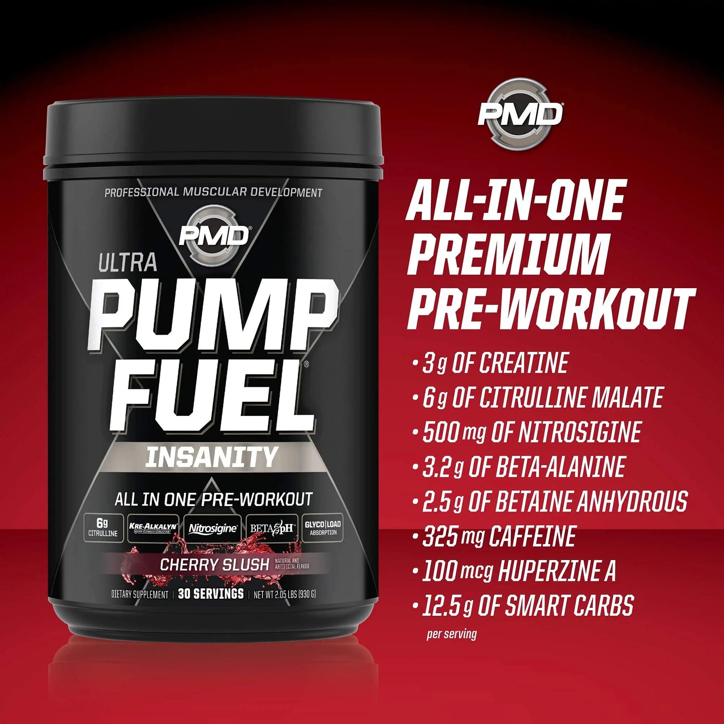 PMD Sports Ultra Pump Fuel Insanity - Pre Workout – Cherry Slush (30 Servings) PMD