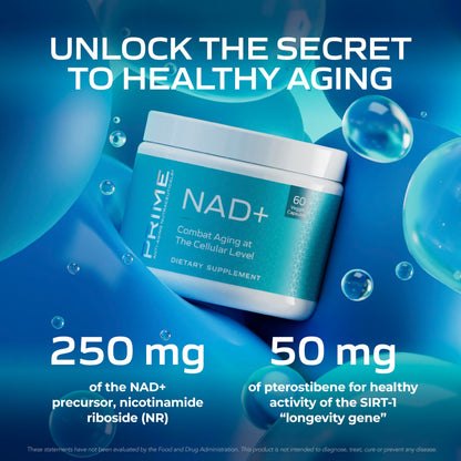 PRIME Anti-Aging Nutraceuticals NAD+ – Nicotinamide Riboside & Pterostilbene Supplement for Cellular Energy, Healthy Aging & Vitality, Vegan, Gluten-Free, 30 Servings PRIMEBuy Supplements Australia
