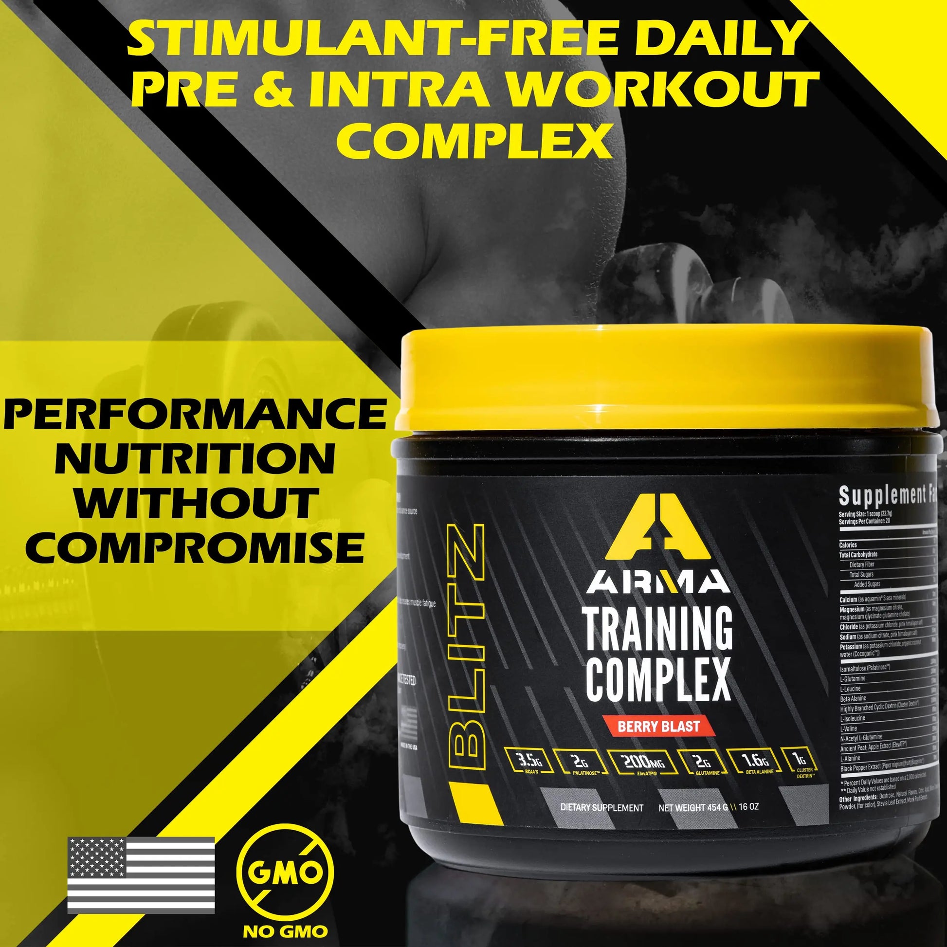 ARMA Blitz Non Stimulant Pre/Intra Powder – Natural Berry Pre-Workout Drink Mix ARMA