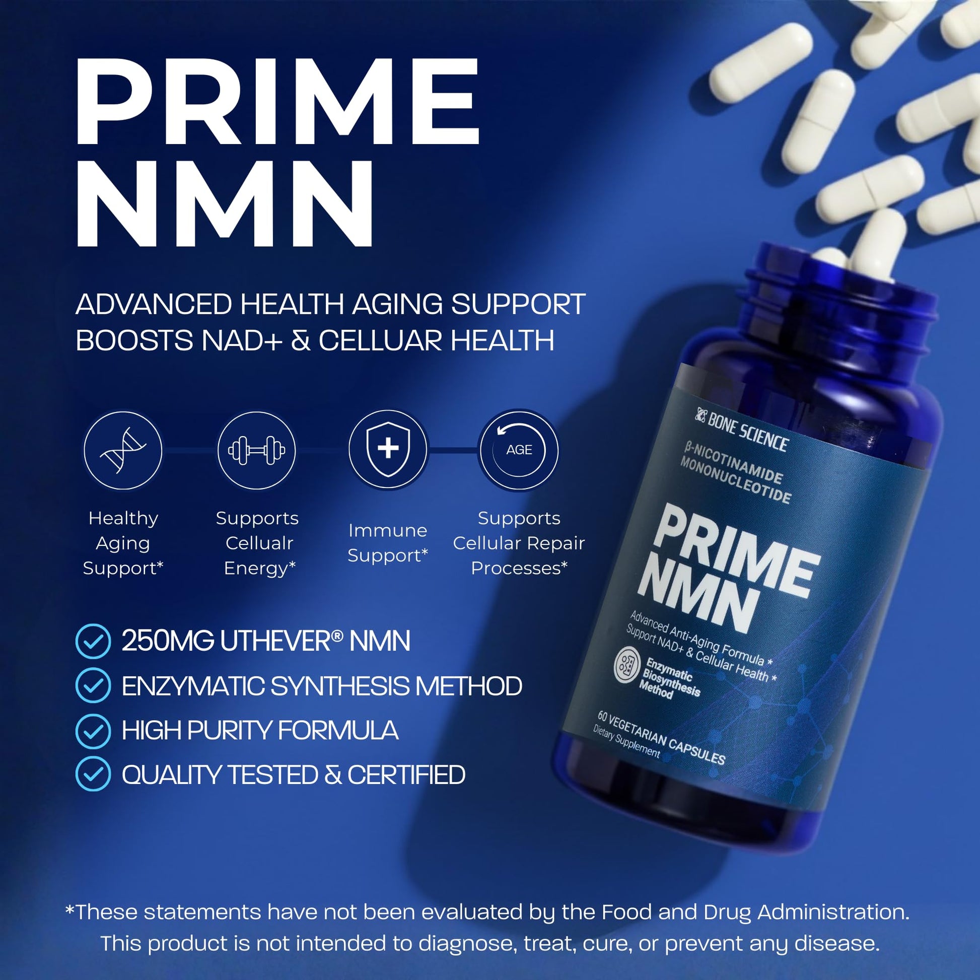 BONE SCIENCE Uthever NMN & Pterostilbene 6-in-1 Complex with Resveratrol, Glutathione & BioPerine - High Purity Stabilized NAD+ Precursor for Healthy Aging & Cellular Energy - 60 Vegetarian Capsules BONE SCIENCEBuy Supplements Australia