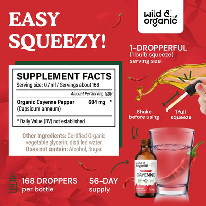 Wild & Organic Cayenne Pepper Tincture - Digestive Support with Capsaicin Extract - Cayenne Pepper Liquid Drops for Overall Well-Being - Unflavored, Vegan, Sugar & Alcohol-Free - 4 fl oz Wild & Organic buy supplements Au
