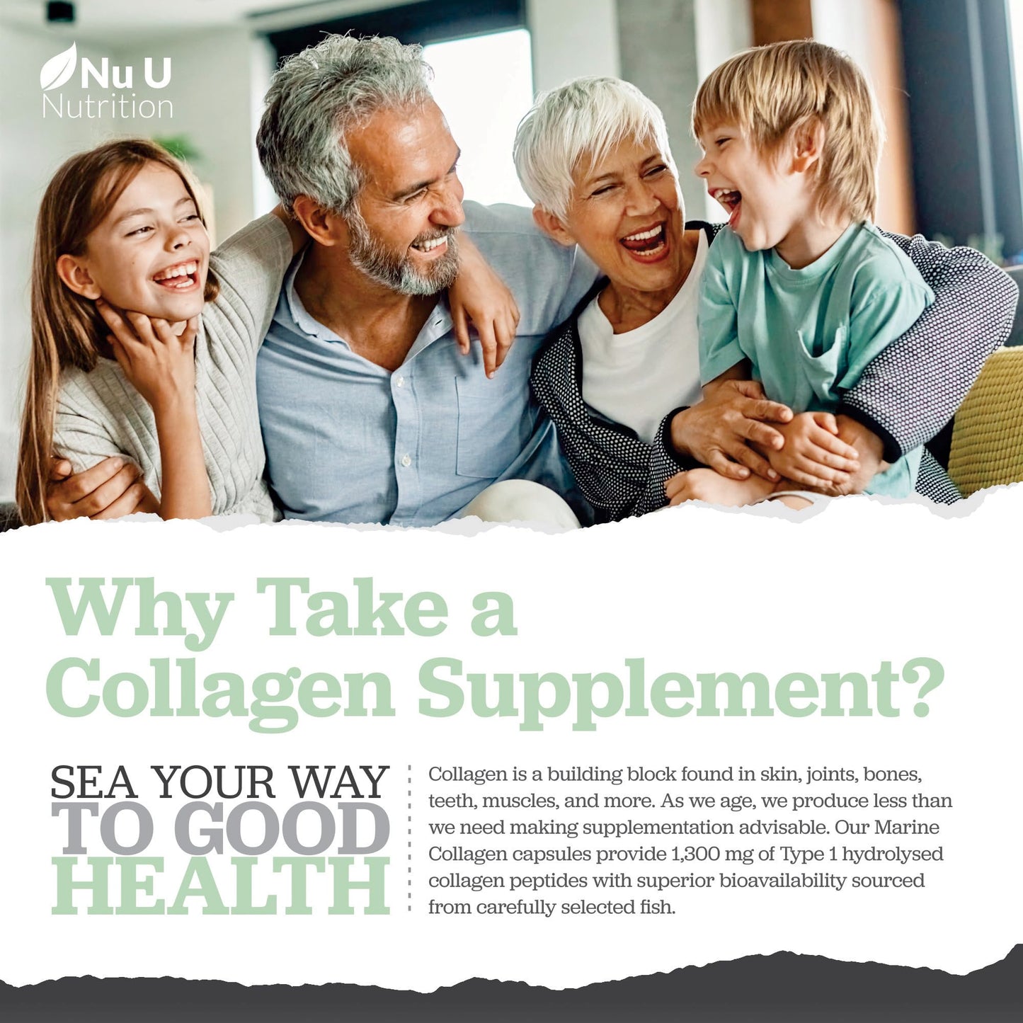Marine Collagen with Hyaluronic Acid, Vitamin C - 90 Hydrolysed Capsules (not Tablets Nu U NutritionBuy Supplements Australia