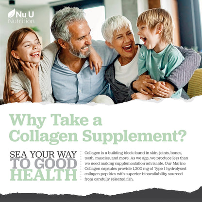 Marine Collagen with Hyaluronic Acid, Vitamin C - 90 Hydrolysed Capsules (not Tablets Nu U NutritionBuy Supplements Australia