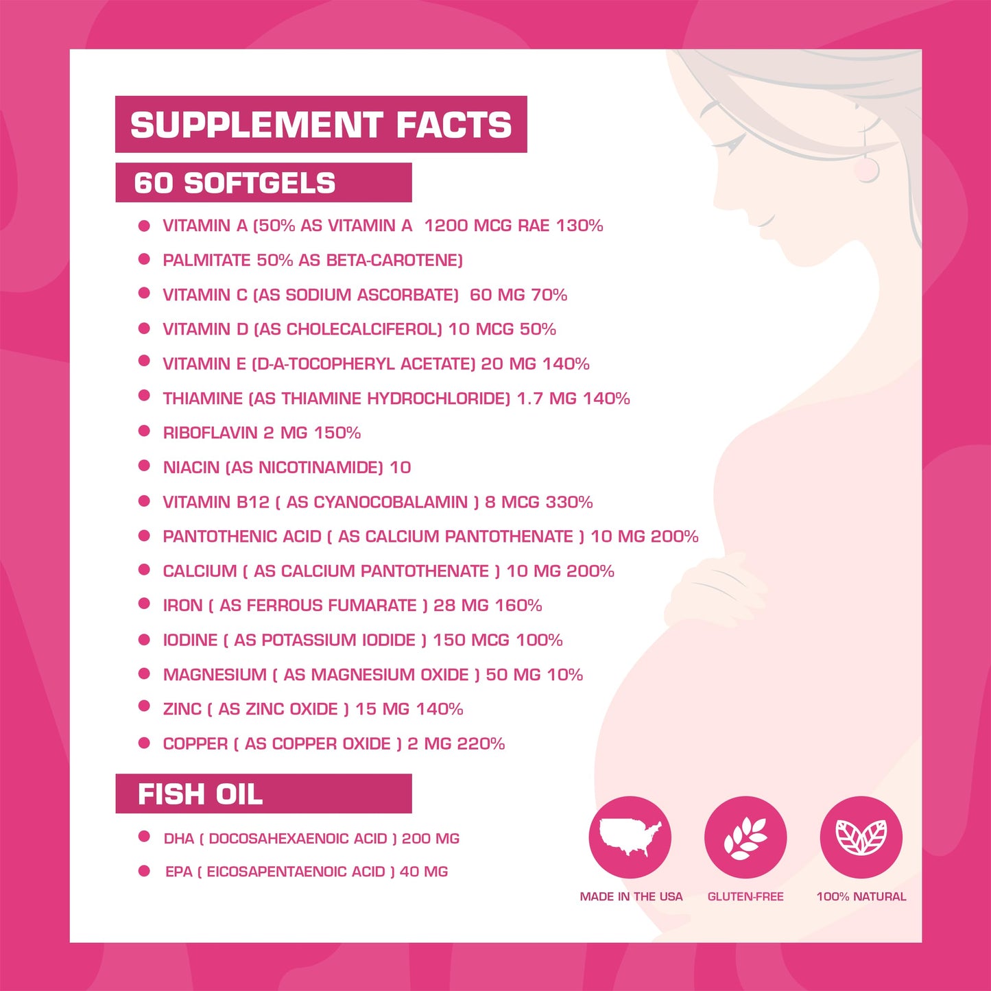 Pregnaforte Prenatal Multivitamin 60 days: Folic acid, Omega-3 DHA/EPA, Vitamins A, B6, B12, C, D3, E Spark Nutrition