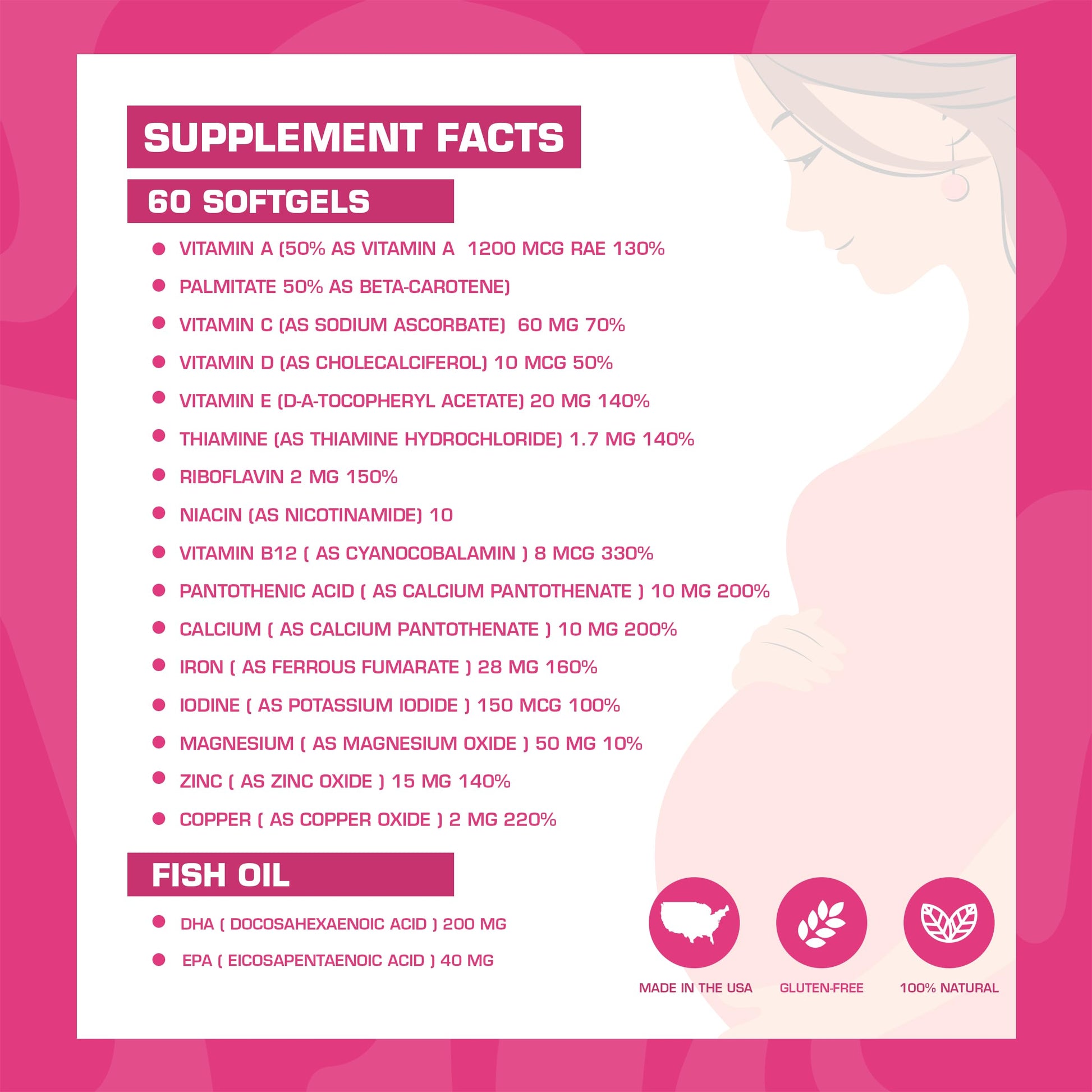 Pregnaforte Prenatal Multivitamin 60 days: Folic acid, Omega-3 DHA/EPA, Vitamins A, B6, B12, C, D3, E Spark Nutrition