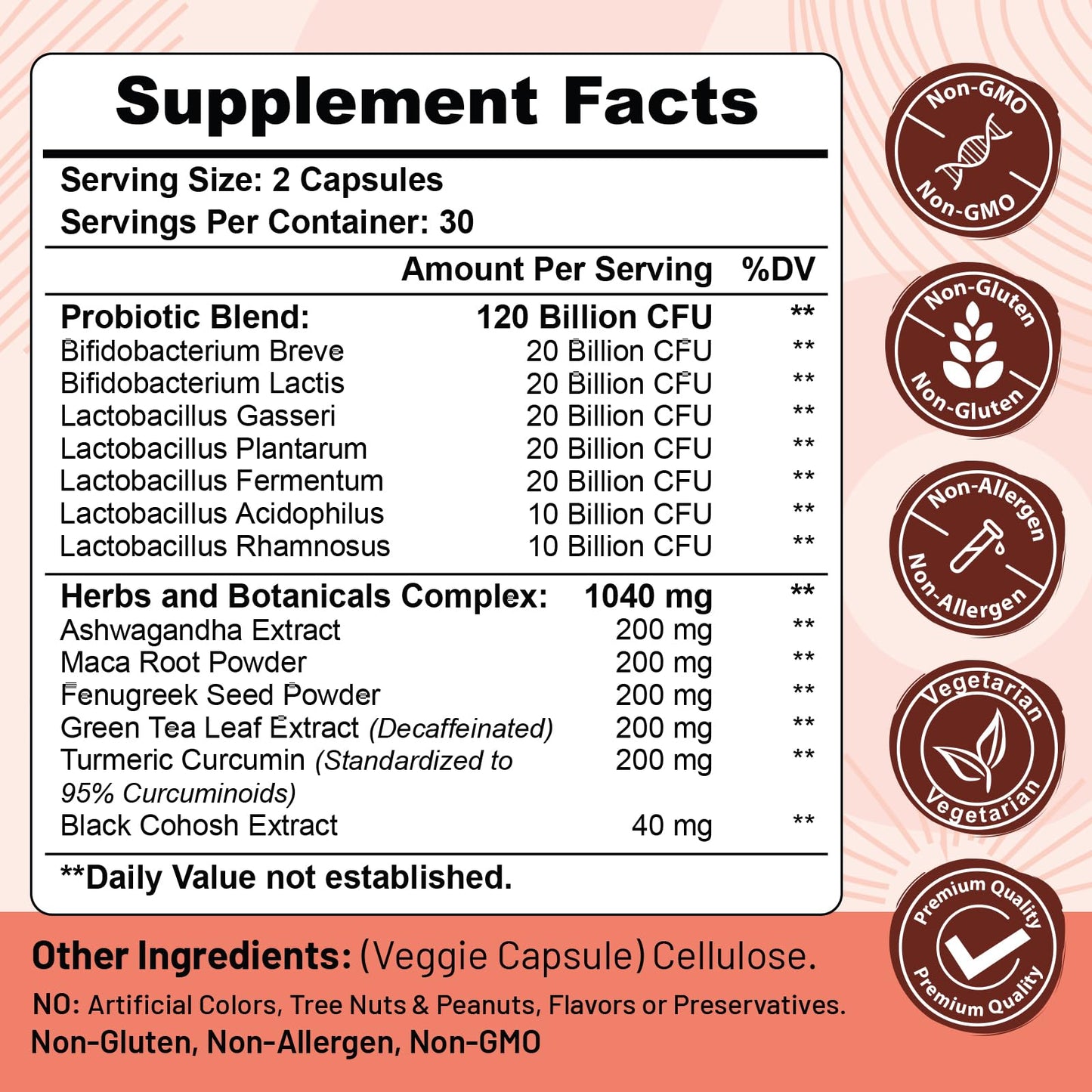 Menopause supplements for women, 120 Billion CFU Probiotic, 13-in-1 Herbs & Botanicals Complex Trehealtt