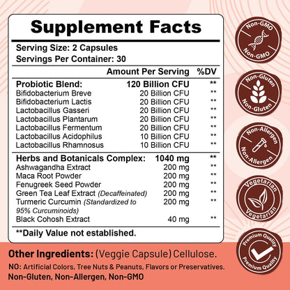 Menopause supplements for women, 120 Billion CFU Probiotic, 13-in-1 Herbs & Botanicals Complex Trehealtt