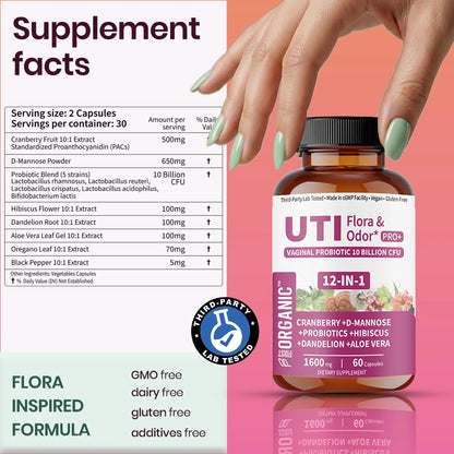UTI Flora & Odor Pro+ & UTI Yeast & pH Pro+ | Pack of 2 | Vaginal Probiotics for Feminine Hydration & Freshness Support | Third-party Tested, cGMP Facility, Vegan, Non-GMO, Gluten-Free | 60+60 Caps FIRSTORGANIC buy supplements Au