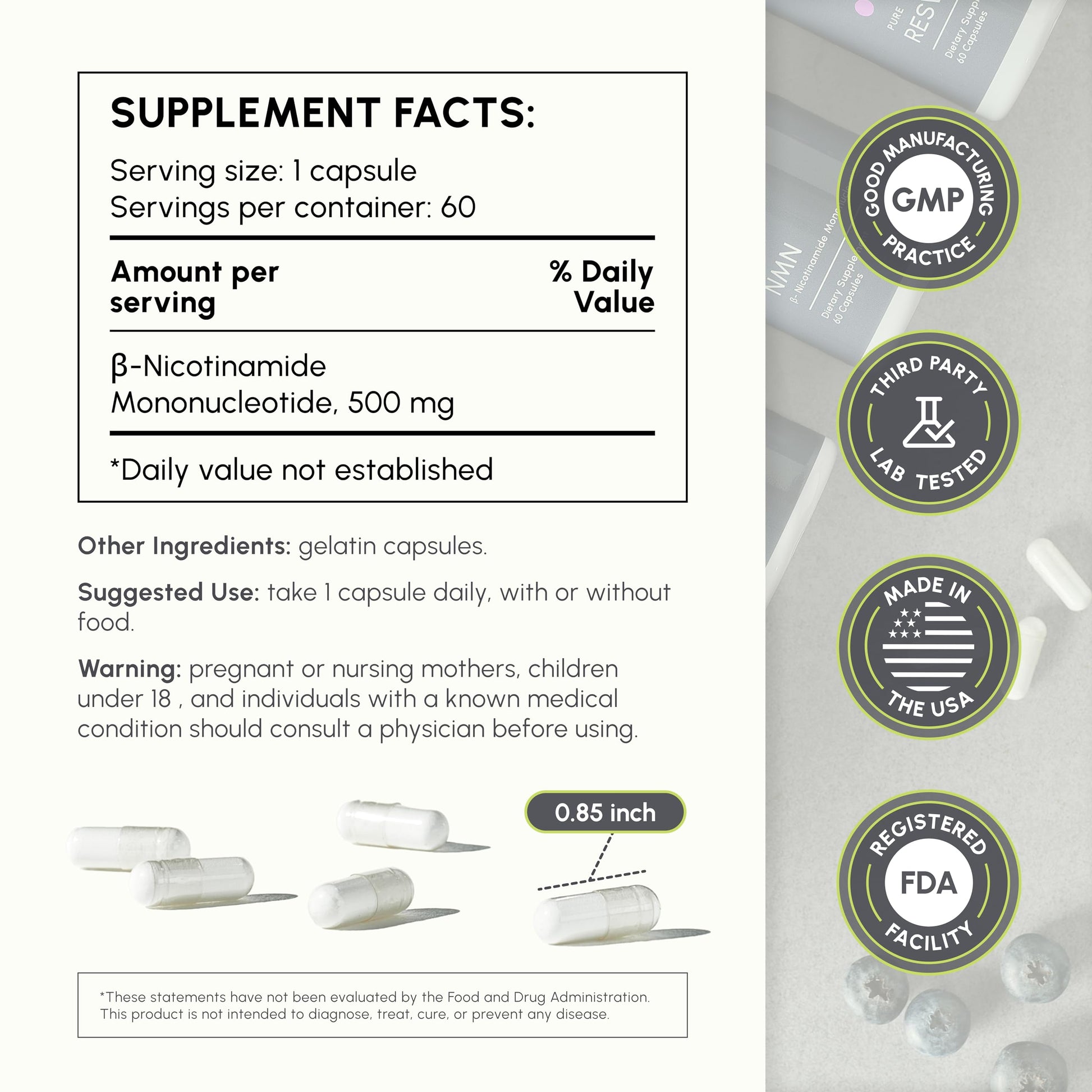 partiQlar NMN Supplement 500mg – Nicotinamide Mononucleotide NMN & Booster for Cellular Energy, Longevity & Healthy Aging – 2-Month Supply (60 Capsules) partiQlarBuy Supplements Australia