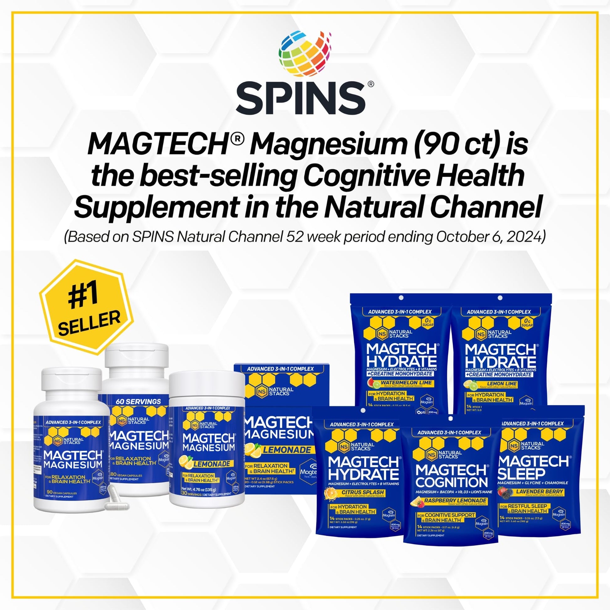 Magtein Magnesium L-Threonate, Glycinate & Taurate - MagTech Magnesium Powder - Sugar Free Lemonade Drink - 200mg Chelated Triple Complex - Supports Relaxation & Brain Health* - 30 Servings NATURAL STACKSBuy Supplements Australia