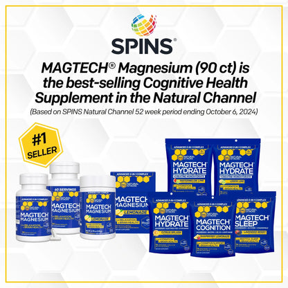 MagTech Magnesium Complex for Women & Men - 3 Forms of Magnesium: Glycinate, Magtein L-Threonate & Taurate - 200mg Chelated Complex NATURAL STACKS