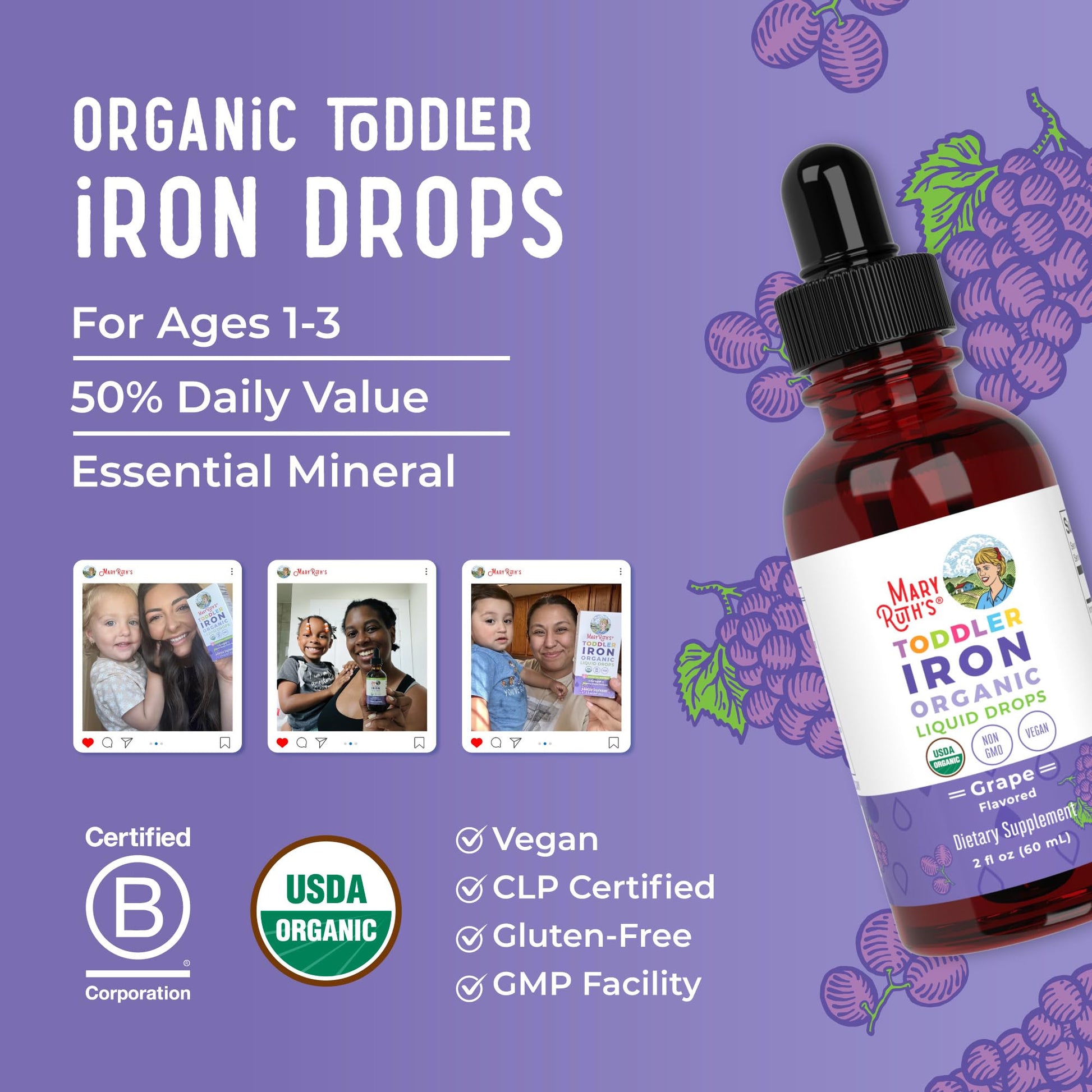 MaryRuth's Iron Supplement for Toddlers | Liquid Iron Supplement for Children Ages 1-3 | Iron Supplement for Iron Deficiency | Ferrochel | Sugar Free | Vegan | Non-GMO | Gluten Free | 2 Fl Oz MARYRUTH'SBuy Supplements Australia