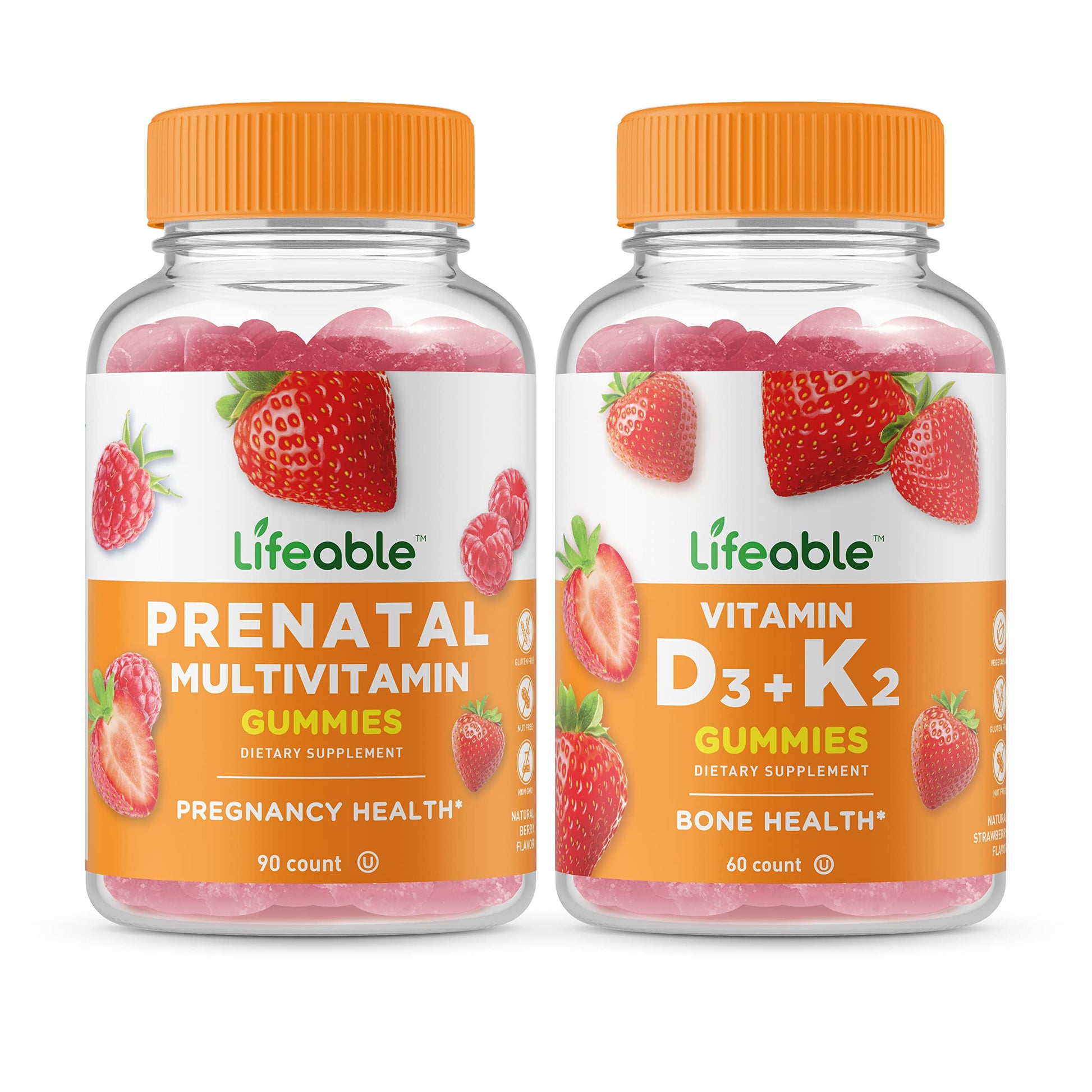 Lifeable Women's Prenatal Multivitamin + Vitamin D3 + Vitamin K2, Gummies Bundle - Great Tasting Lifeable