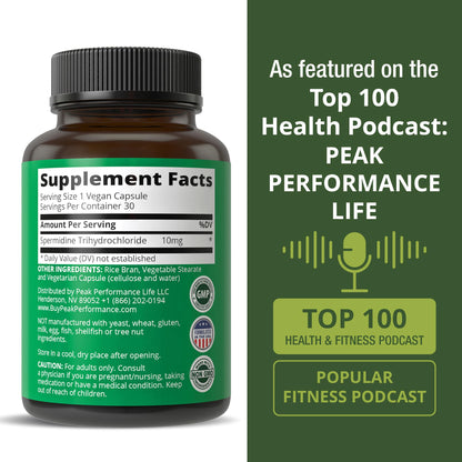 Spermidine Supplement Ultra High Strength Standardized to 99% Spermidine Trihydrochloride. More Potent Than Wheat Germ Extract. Vegan Capsules for Healthy Aging, Longevity. USA Tested Supplements Peak PerformanceBuy Supplements Australia