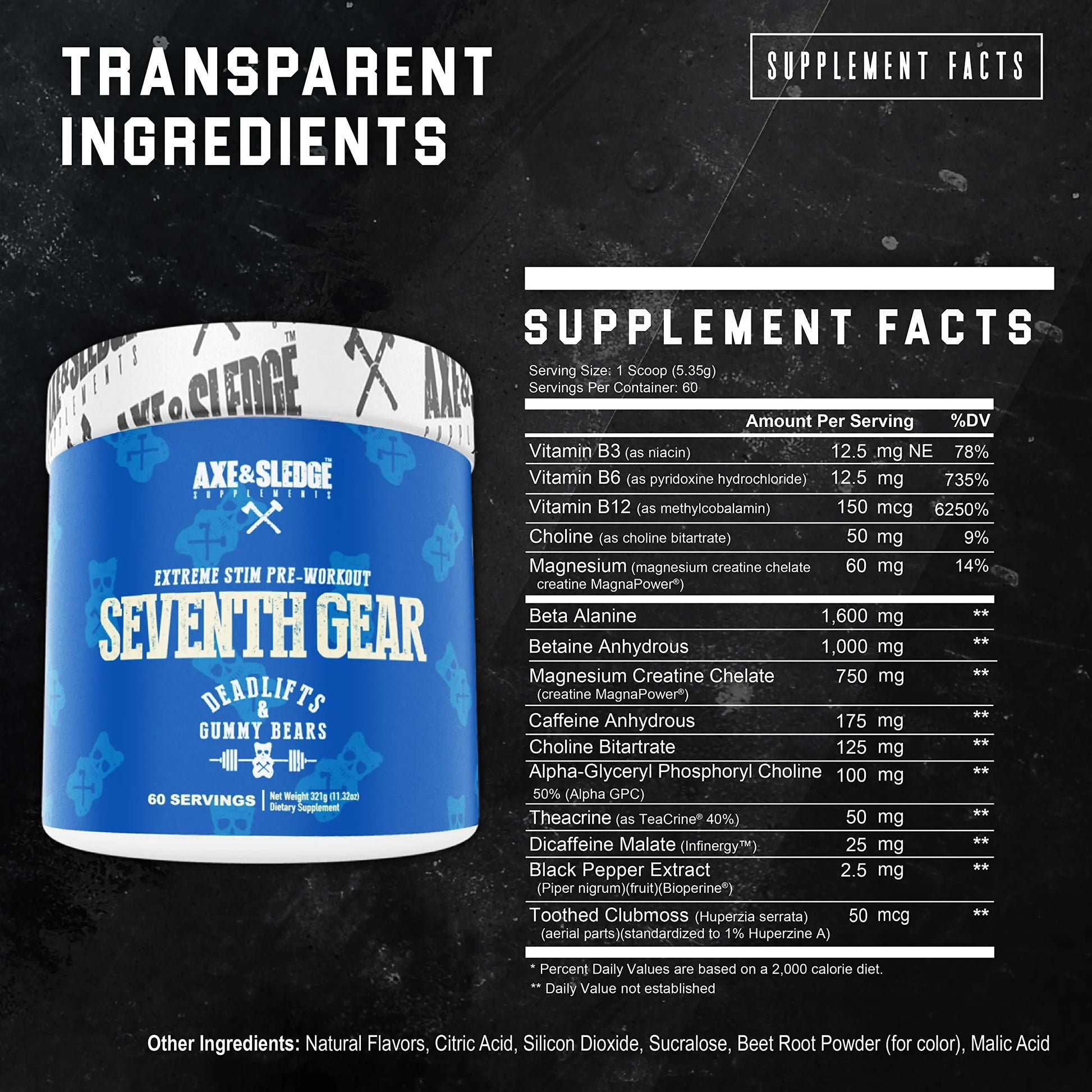 Axe & Sledge Supplements Seventh Gear Extreme Stimulant-Based Pre-Workout with TeaCrine Axe & Sledge