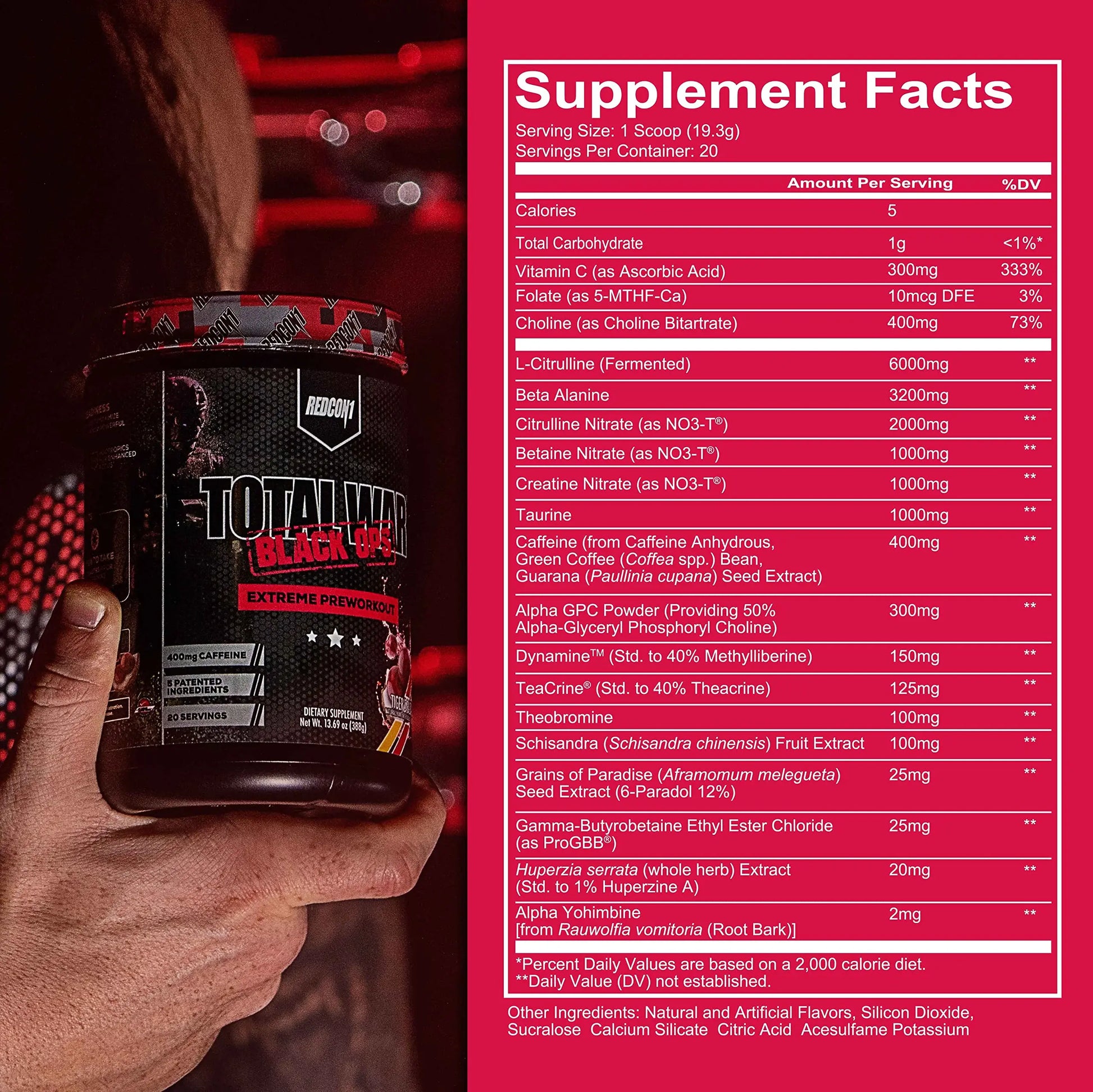 REDCON1 Total War Black Ops Extreme Preworkout Powder, Tigers Blood, High Stimulant REDCON1