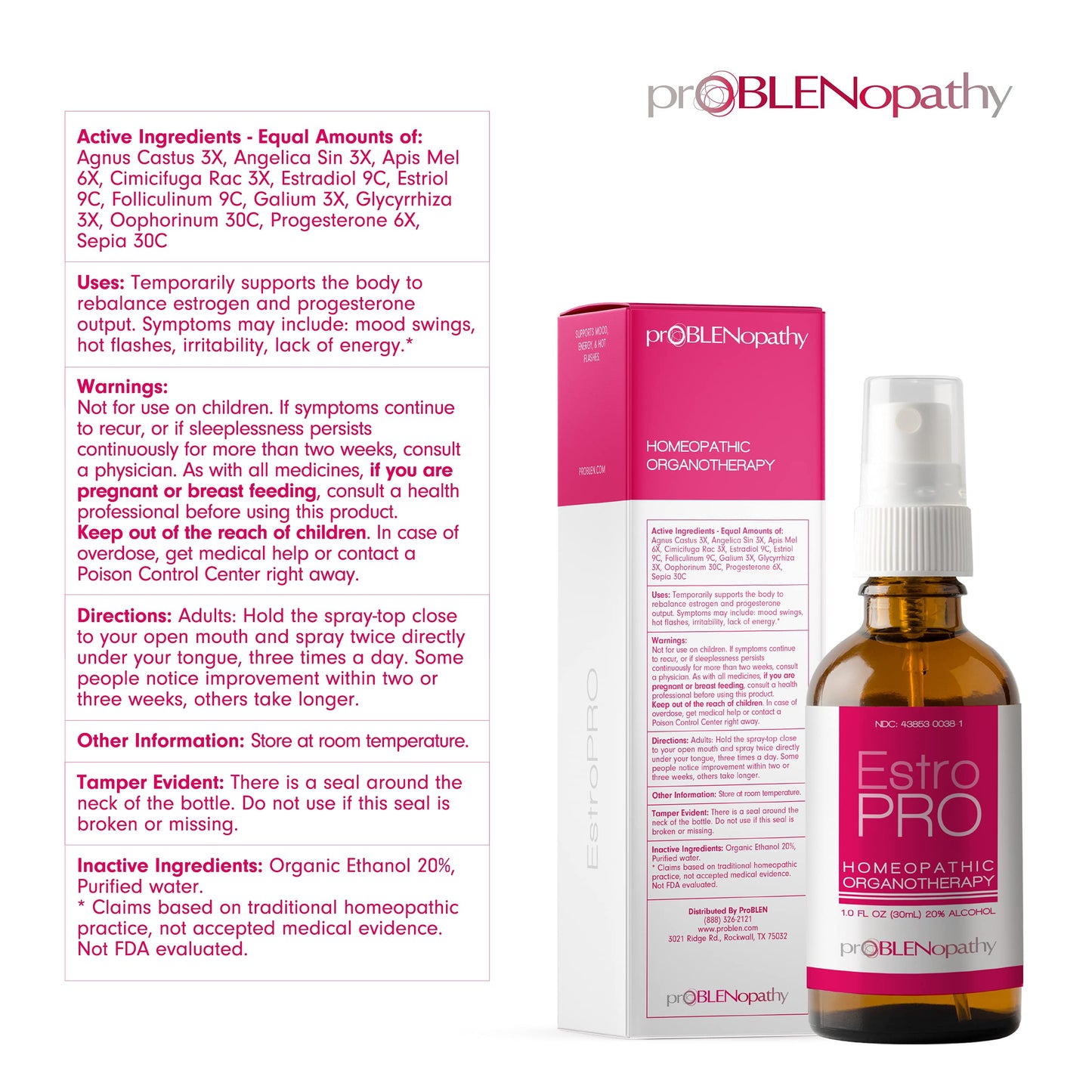 proBLEN Estrogen & Progesterone Oral Spray for Hormone Balance & Menopause Care 30ml proBLENopathy