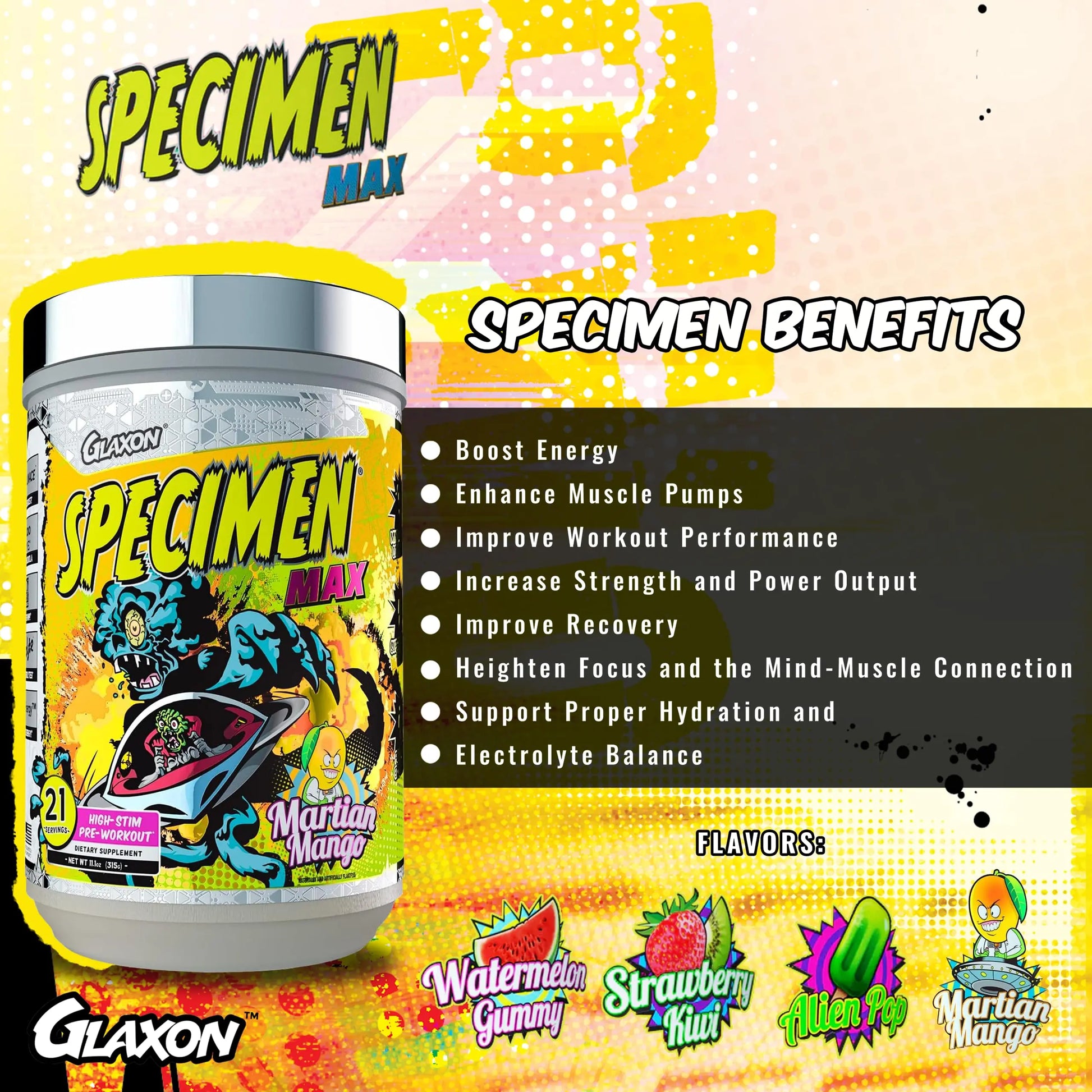 Glaxon Specimen Max High Stim Pre-Workout | 400mg Caffeine + 3200mg Beta Alanine Glaxon