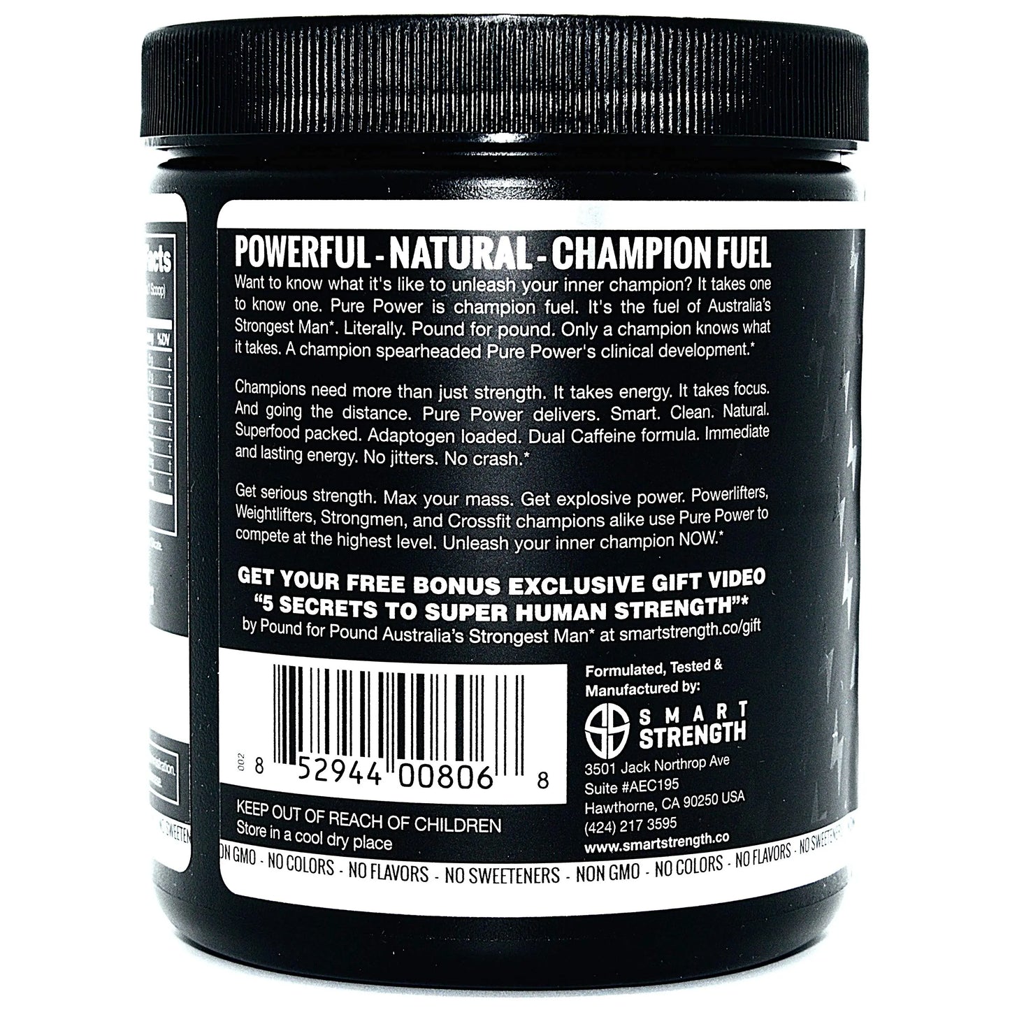 Pre Workout, Best All Natural PreWorkout Supplement. Pure Power, Healthy Pump, Clean SMART STRENGTH