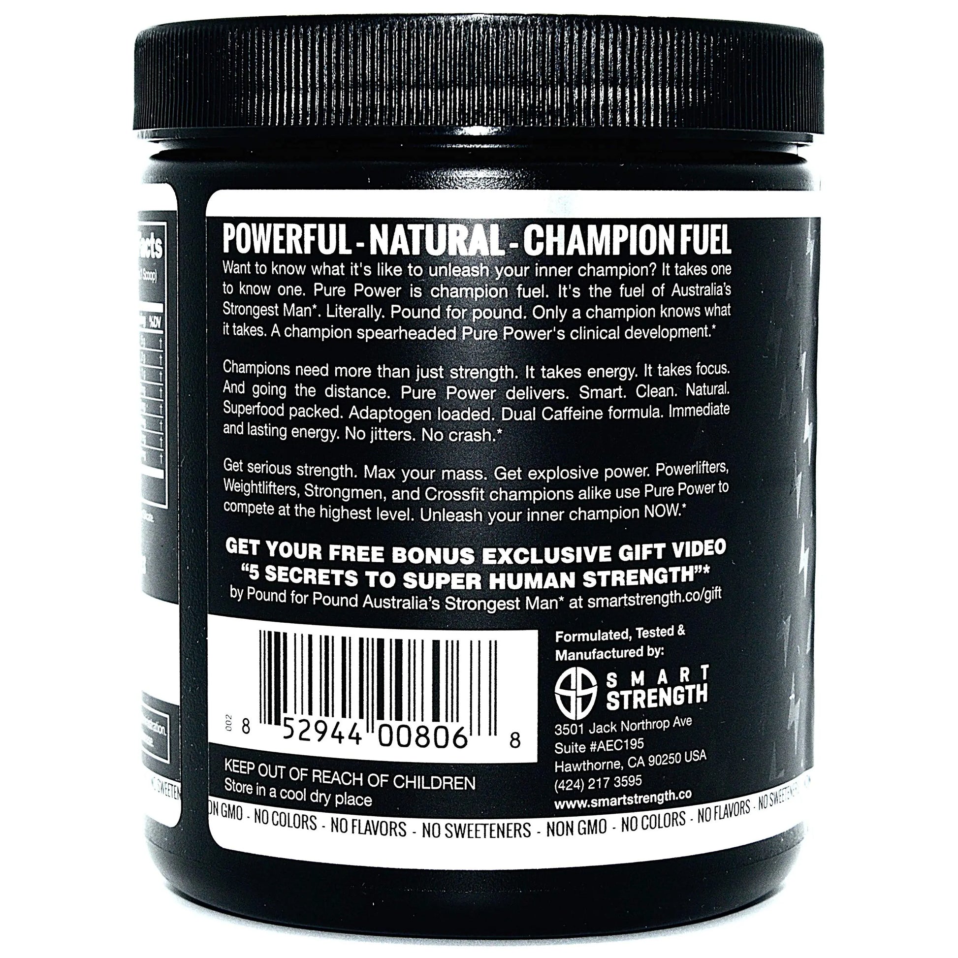 Pre Workout, Best All Natural PreWorkout Supplement. Pure Power, Healthy Pump, Clean SMART STRENGTH