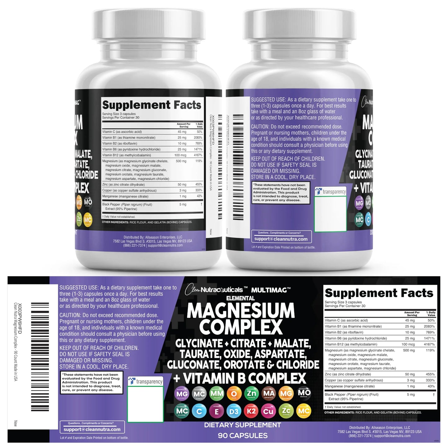 Clean Nutraceuticals Magnesium Complex with Magnesium Glycinate Citrate Malate Oxide Taurate Aspartate Orotate & Mag Chloride, Zinc Copper Manganese (90 Count (Pack of 2)) Clean Nutraceuticals buy supplements Au
