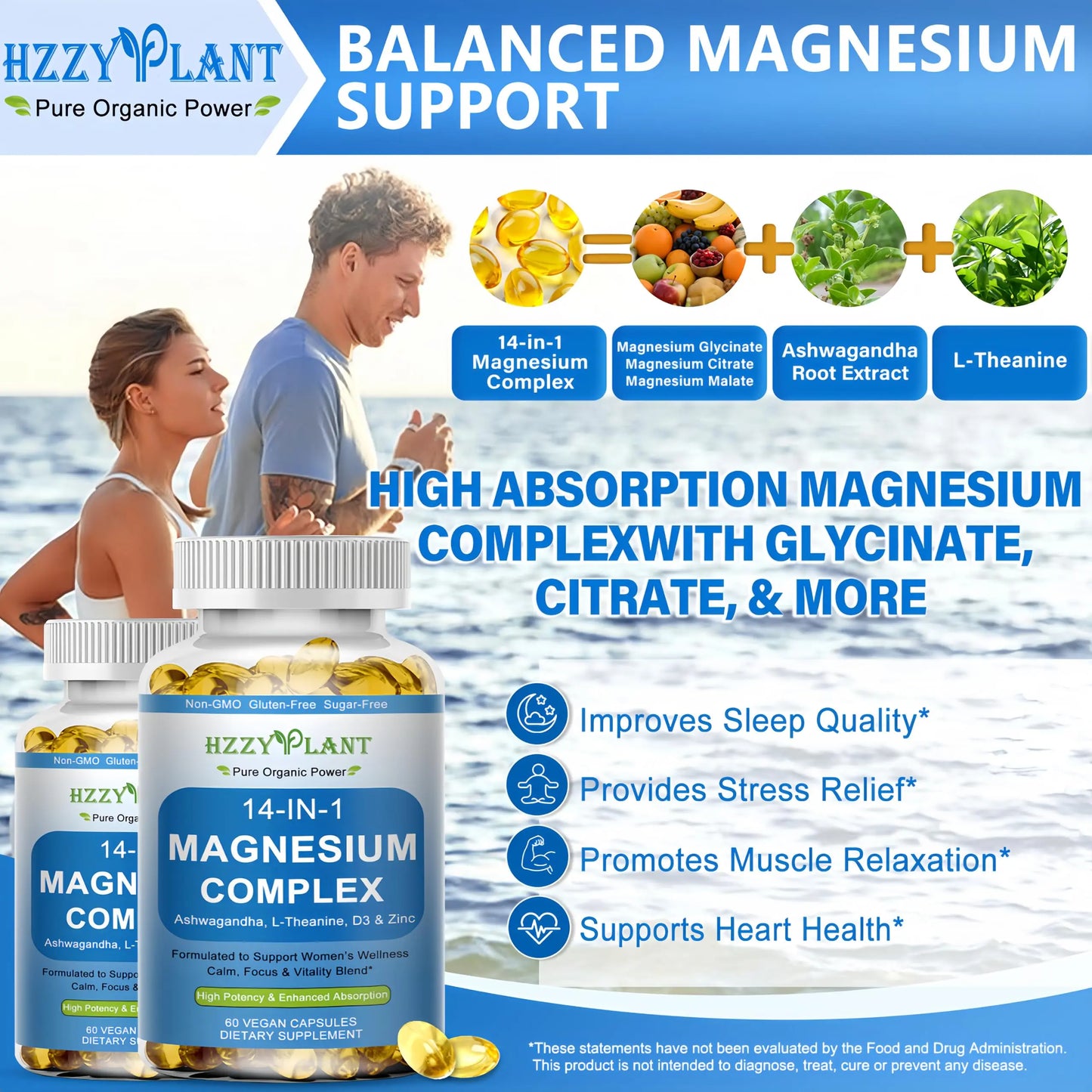 Magnesium Complex Softgels, High Absorption Magnesium Supplement with Glycinate, Citrate, Malate, Taurate, 14-in-1 Magnesium Complex for Women & Men for Muscle, Heart, Sleep Support, 2 Month Supply HZZYPLANT buy supplements Au