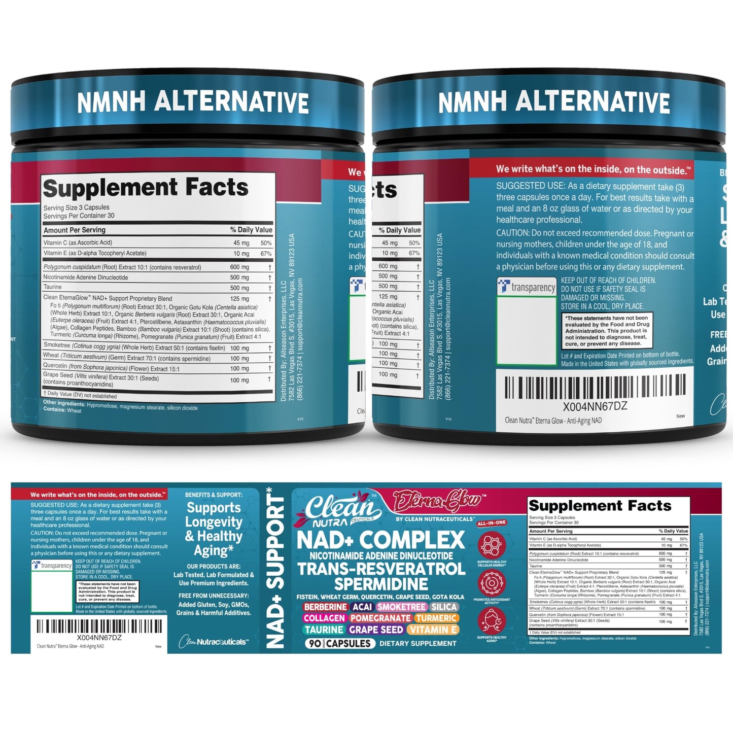 Clean NAD Supplement Resveratrol Liposomal NAD+ Spermidine Fisetin Wheat Germ Quercetin Grape Seed Extract Gotu Kola Berberine Astaxanthin Peptides for Women Energy 90 Capsules Clean NutraceuticalsBuy Supplements Australia