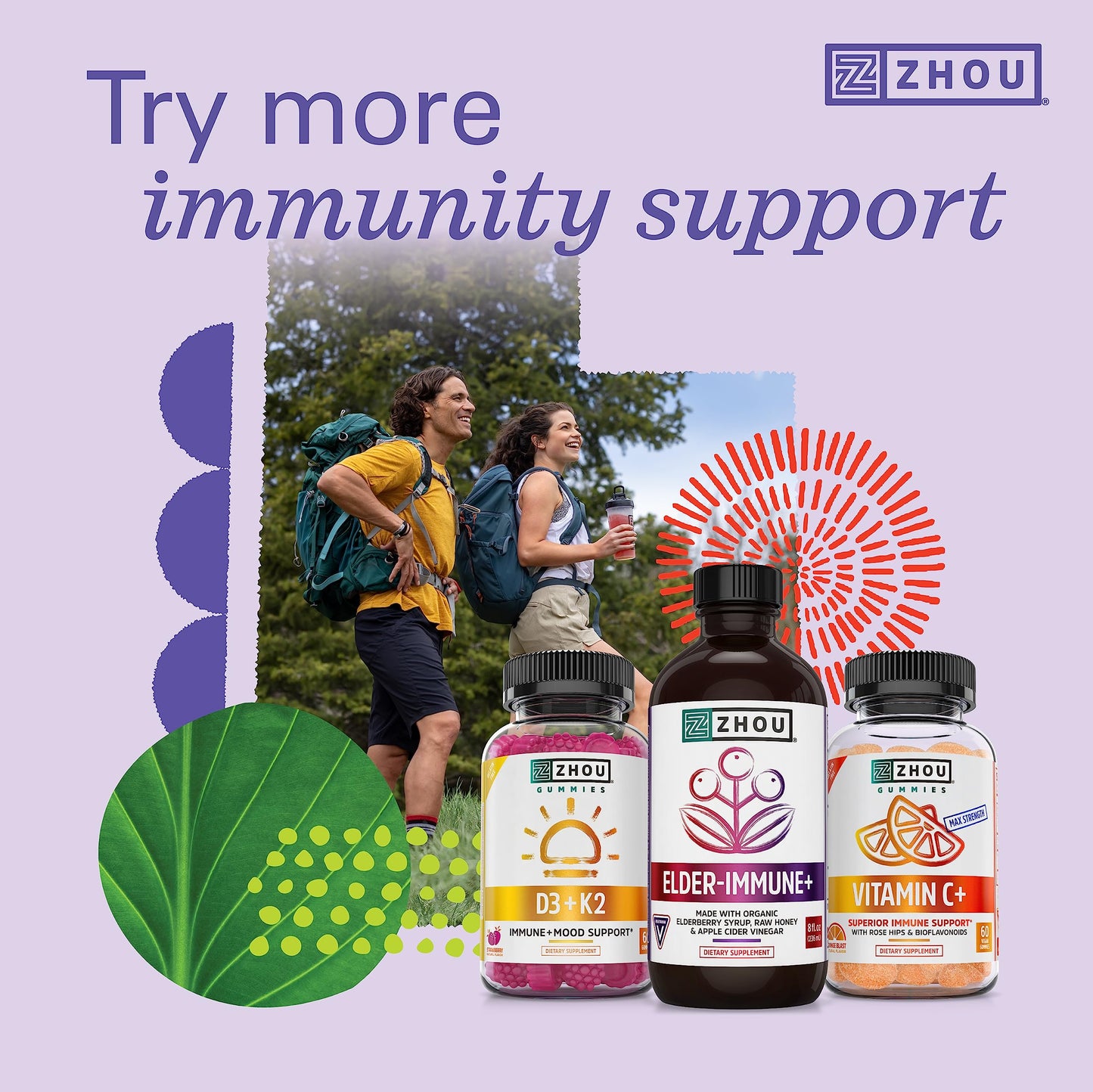 Zhou Nutrition Elder-Mune Sambucus Elderberry Gummies with Zinc and Vitamin C Zhou Nutrition