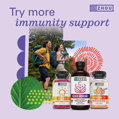 Zhou Nutrition Elder-Mune Sambucus Elderberry Gummies with Zinc and Vitamin C Zhou Nutrition