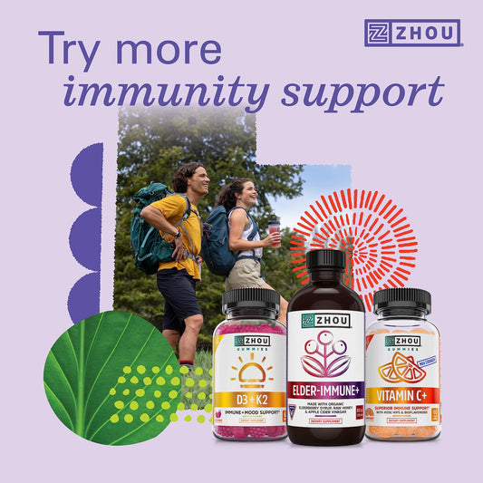 Zhou Nutrition Elder-Mune Sambucus Elderberry Gummies with Zinc and Vitamin C Zhou Nutrition