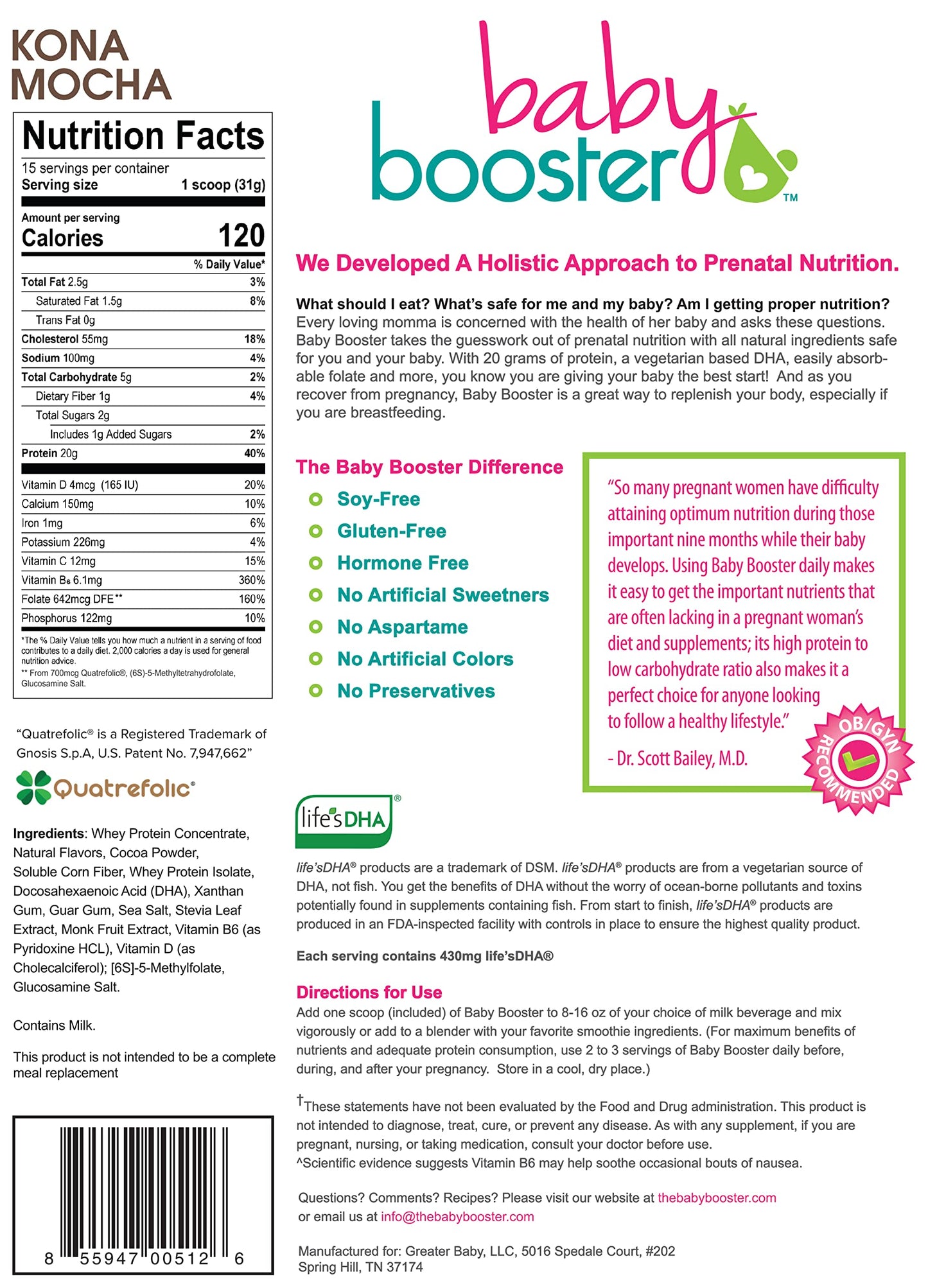 Baby Booster Prenatal Vitamin Supplement Shakes, Kona Mocha and Salted Carmel Baby Booster