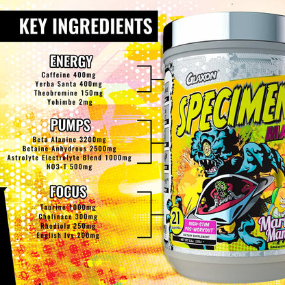 Glaxon Specimen Max High Stim Pre-Workout | 400mg Caffeine + 3200mg Beta Alanine Glaxon