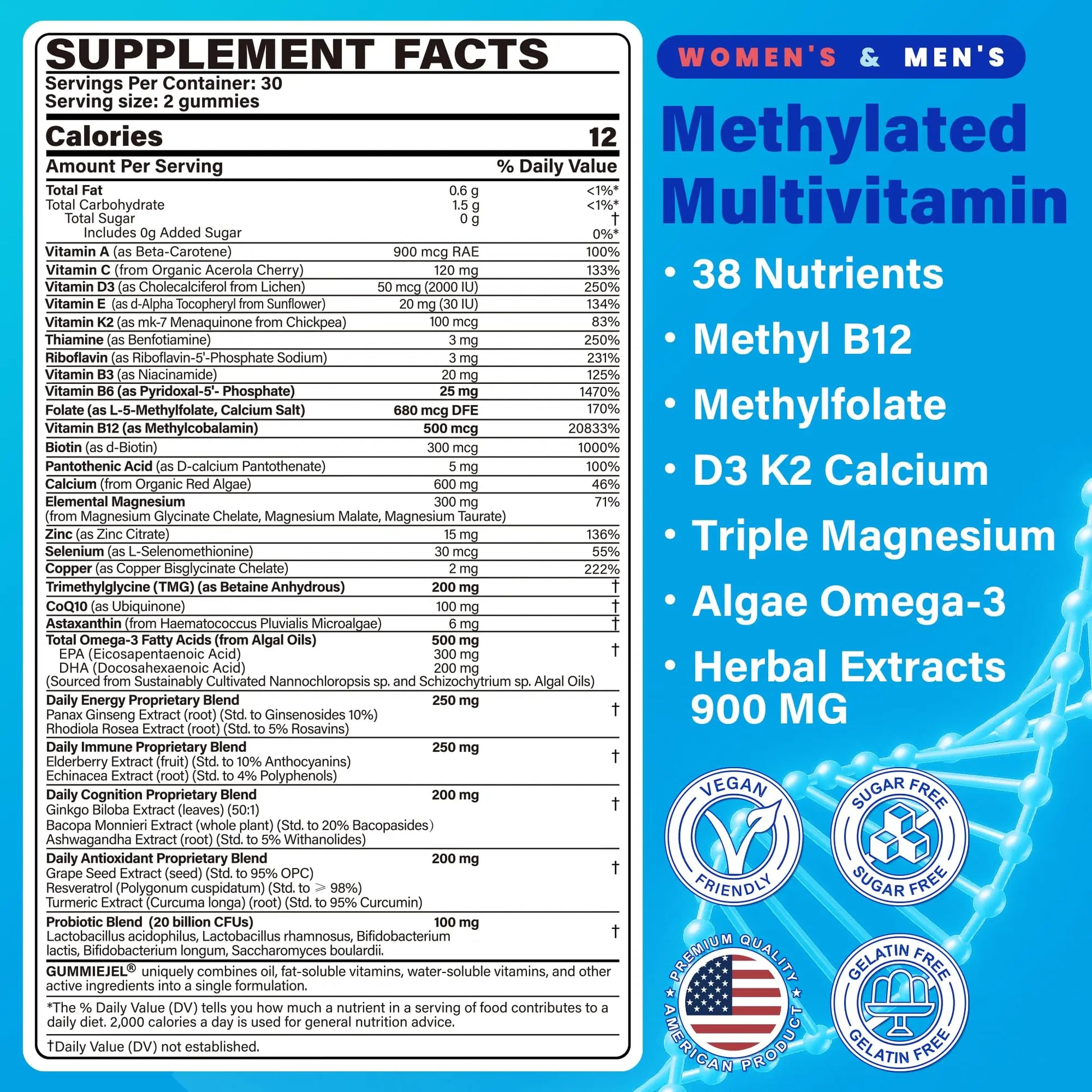 Methylated Multivitamin for Women & Men Gummies w/ Omega-3, Calcium, D3 K2, Methylfolate & B12, TMG, Daily Vitamins, Mag, CoQ10, Probiotic for 18 30 40 50 60 70+, Overall Health - Vegan, Sugar Free NEVISS buy supplements Au