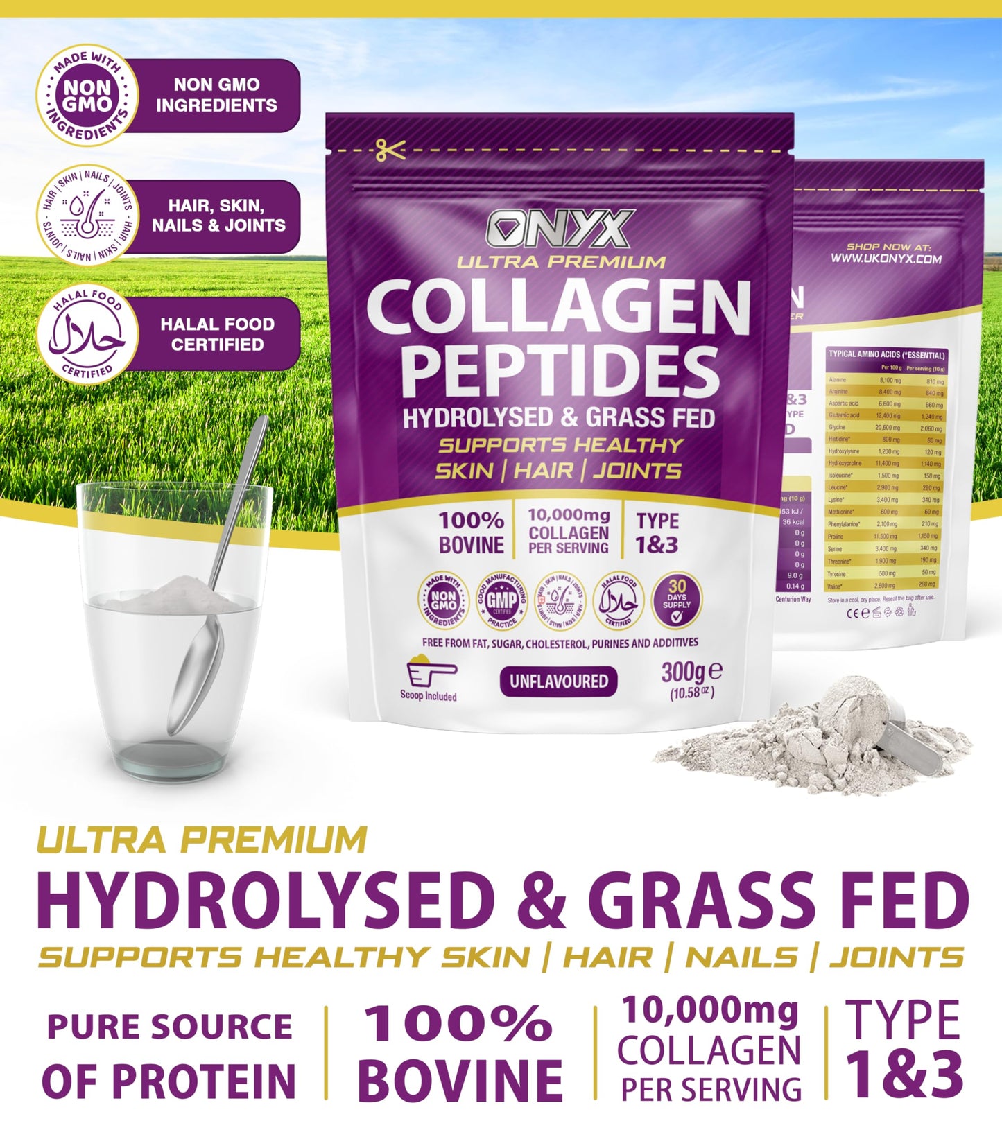 Collagen Powder 600g - 60 Servings - Collagen Peptides Supplement with High ONYX INGREDIENTS 101Buy Supplements Australia