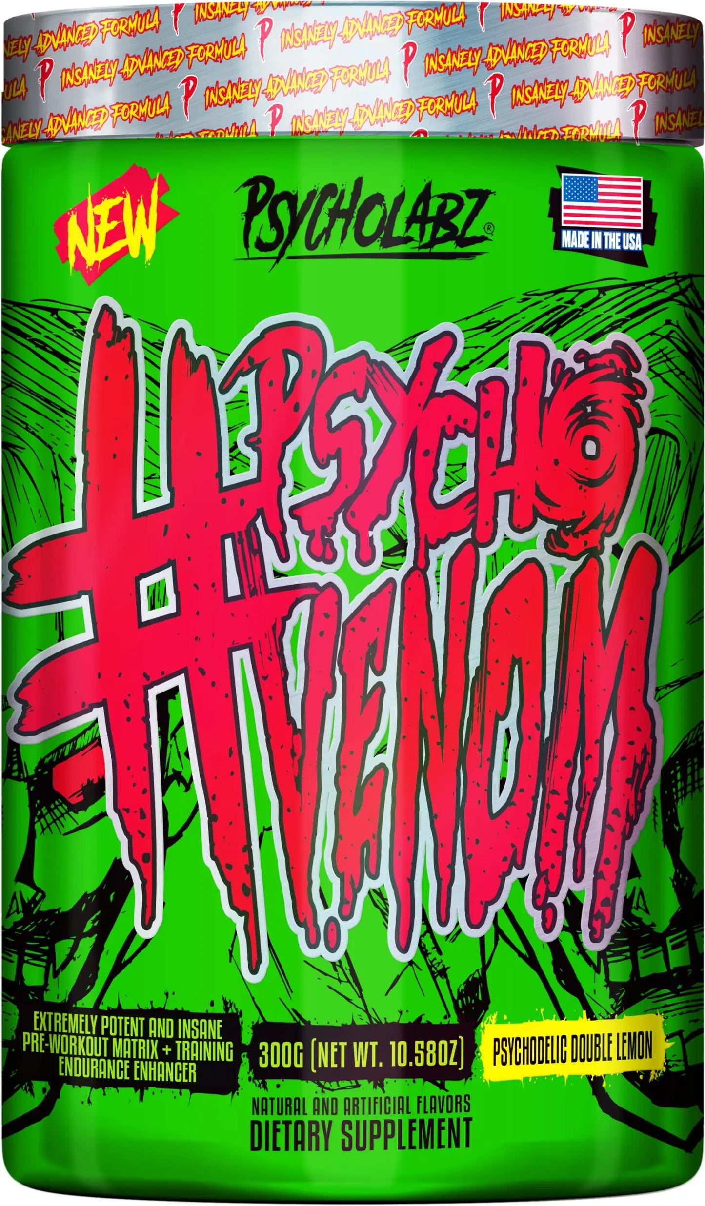 Psycholabz Pre Treino Psycho Venom 300g - Double Lemon Sabor Limão Psycholabz