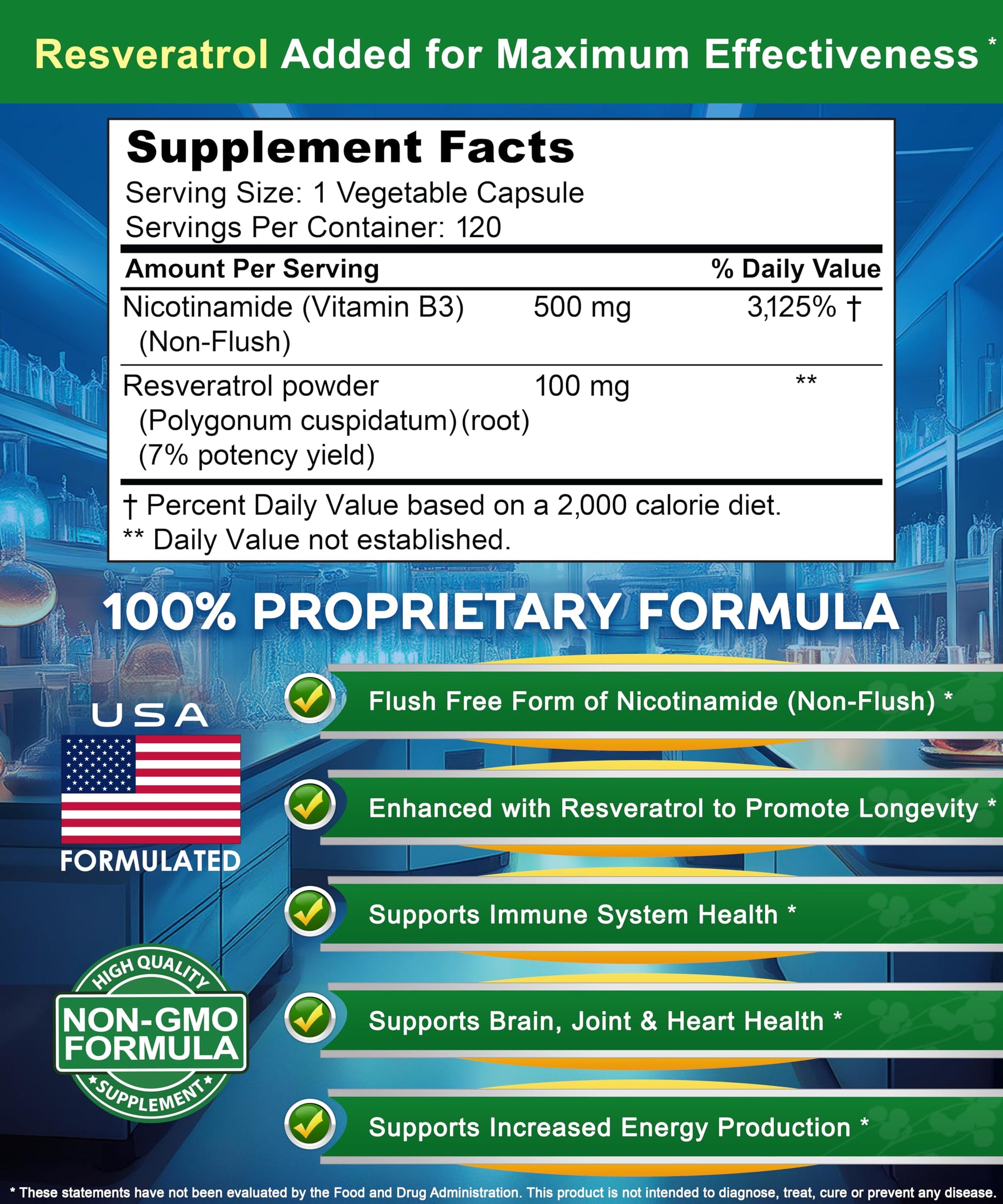 aSquared Nutrition Nicotinamide with Resveratrol - 120 Veggie Capsules - Vitamin B3 500mg (Niacinamide Flush Free) - Supplement Pills to Support NAD, Skin Cell Health & Energy aSquared NutritionBuy Supplements Australia