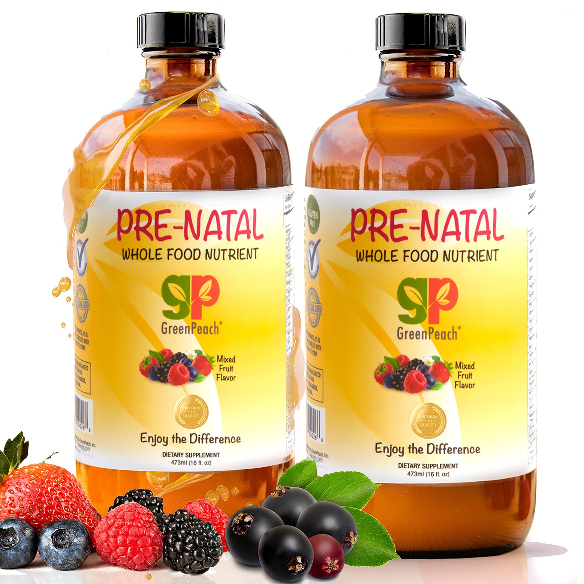 Liquid Prenatal Vitamins for Women - Iron, Natural Folic Acid, Folate, Vitamin D, E, B6 GreenPeach